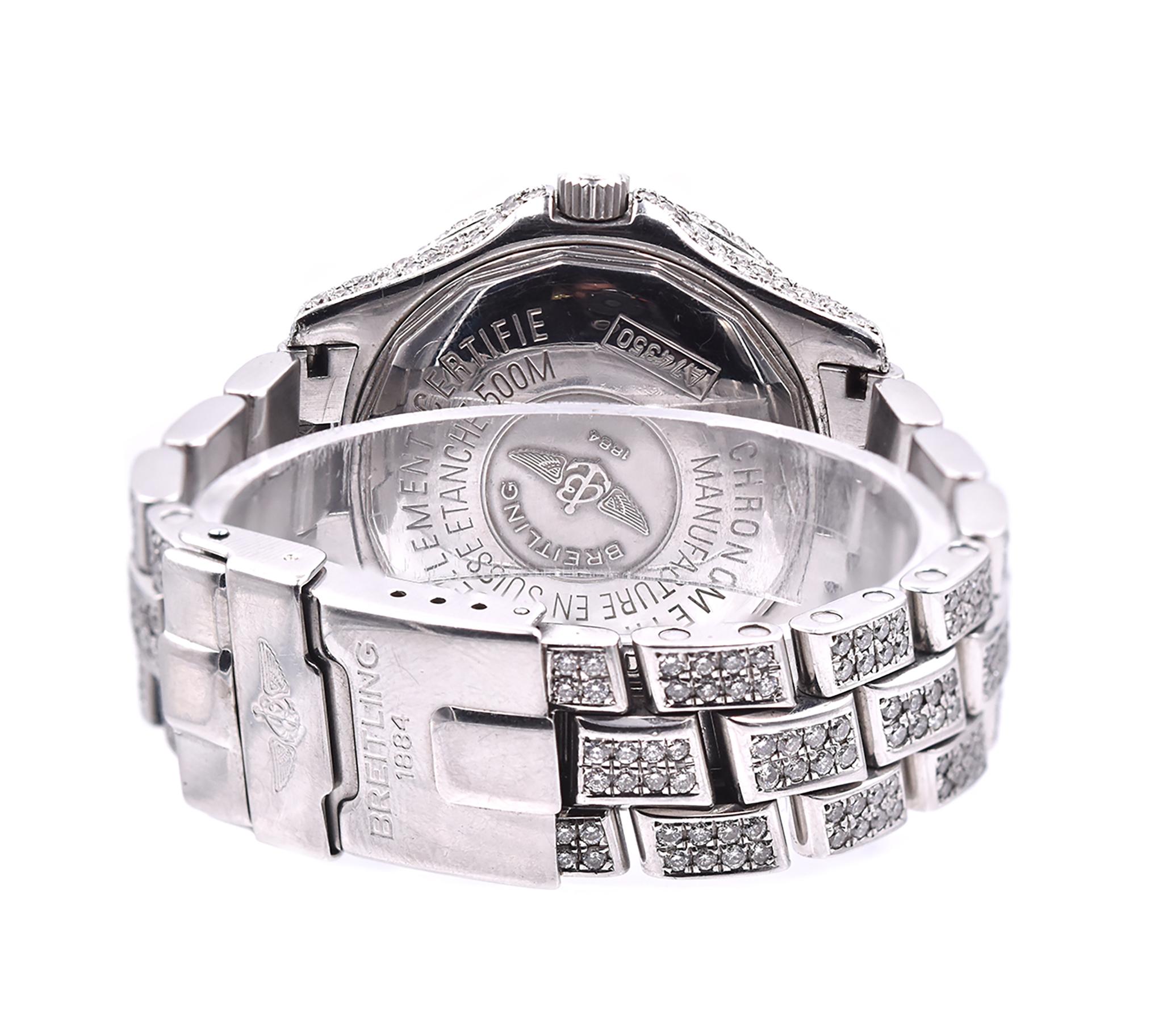 Breitling Stainless Steel Custom Set Diamond Colt In Excellent Condition In Scottsdale, AZ