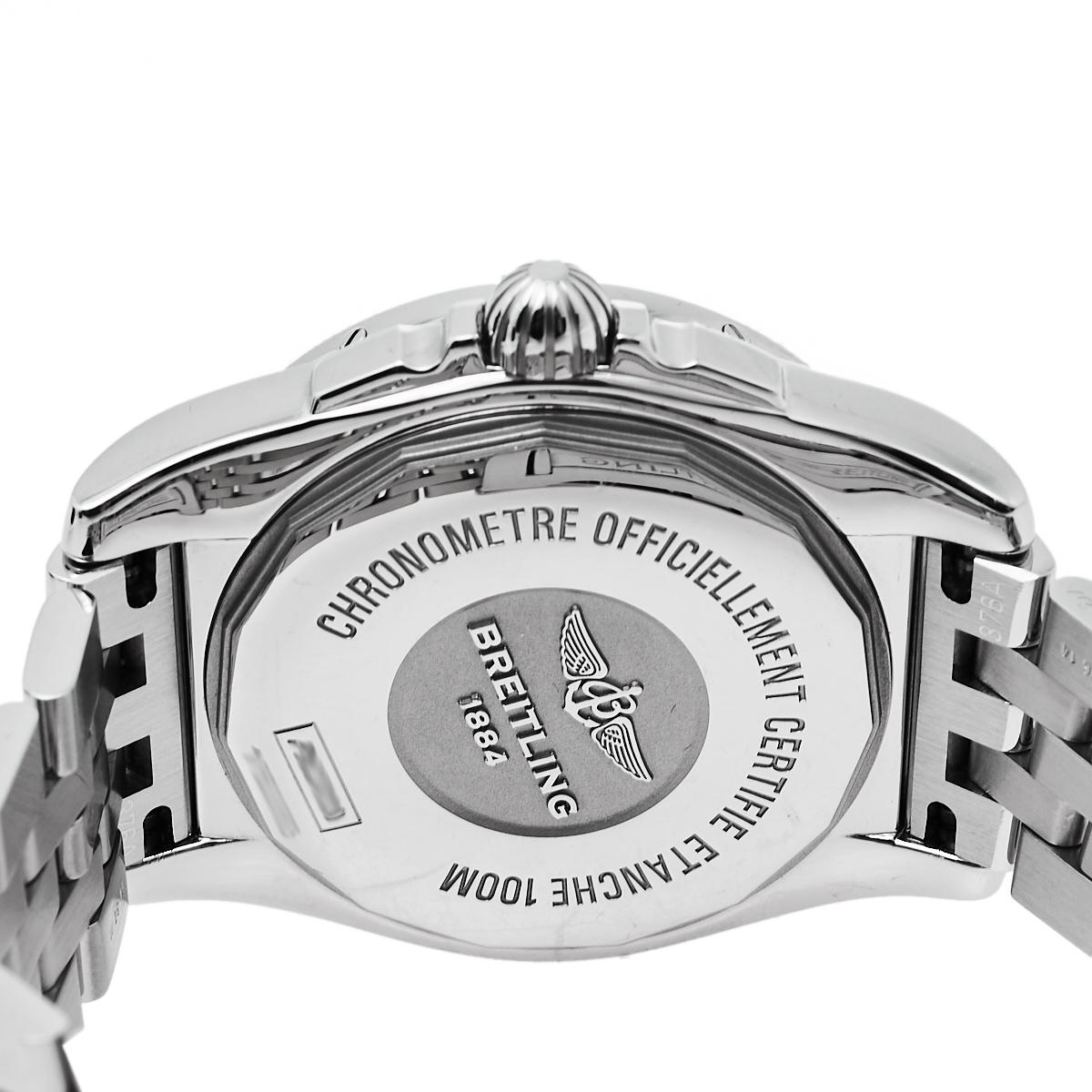Breitling Black Stainless Steel Diamonds Galactic A37330 Men's Wristwatch 36 mm In Good Condition In Dubai, Al Qouz 2