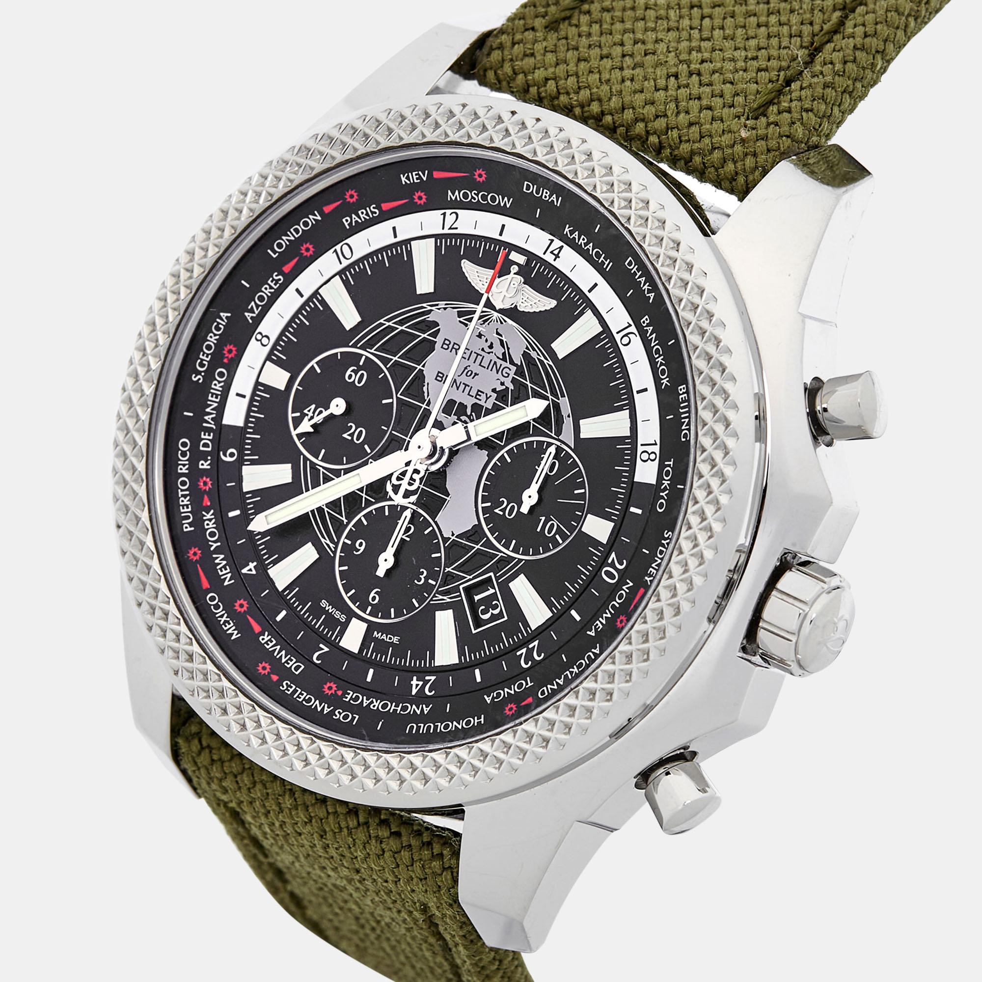 Special edition watches are great finds as they are perfect to complement one's unique style. Exclusivity makes them exceptional and noteworthy. This Breitling for Bentley B05 Unitime GMT watch pairs a stainless steel case with fabric straps, and