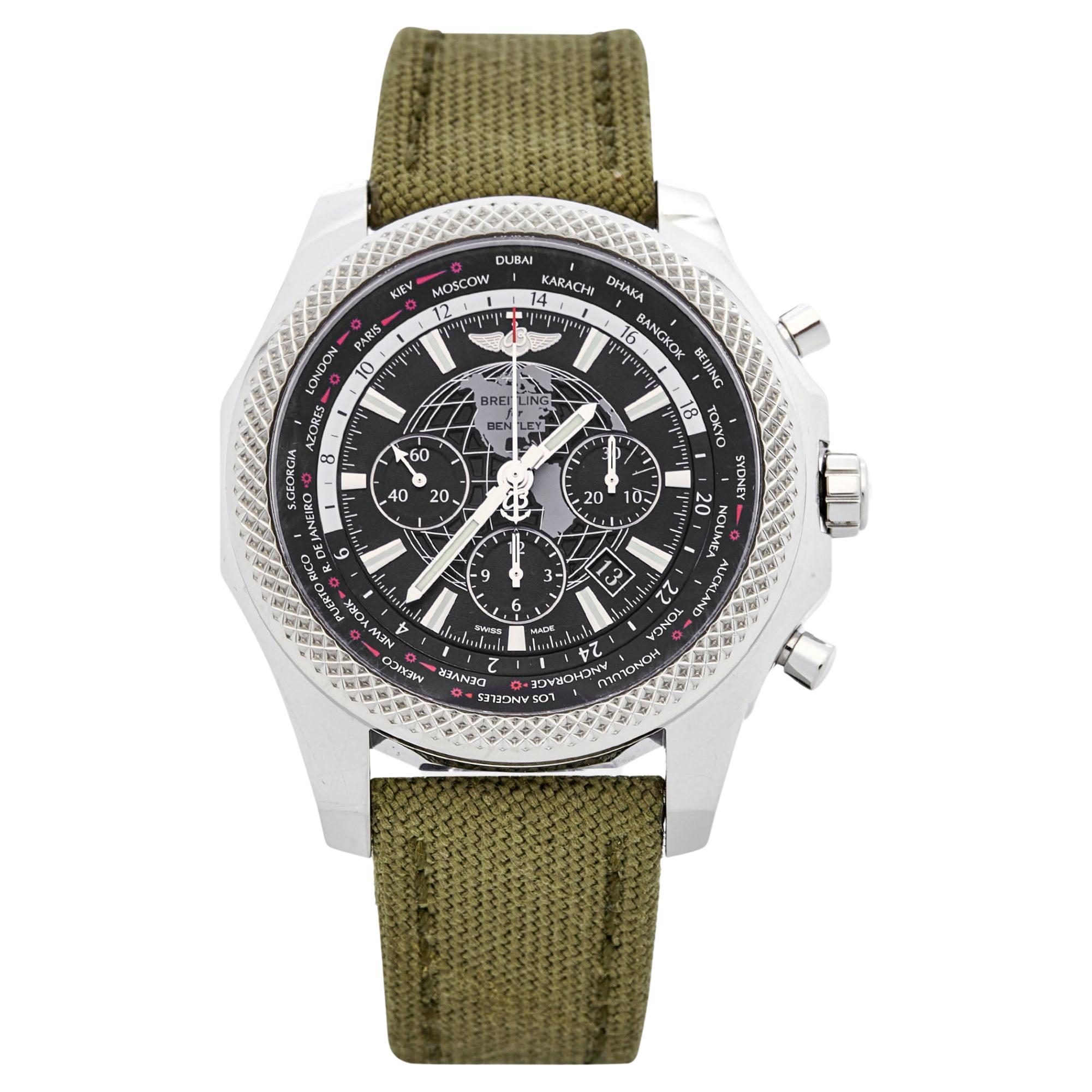 Breitling Black Stainless Steel Fabric Bentley B05 Unitime GMT AB0521 Men's Wris For Sale