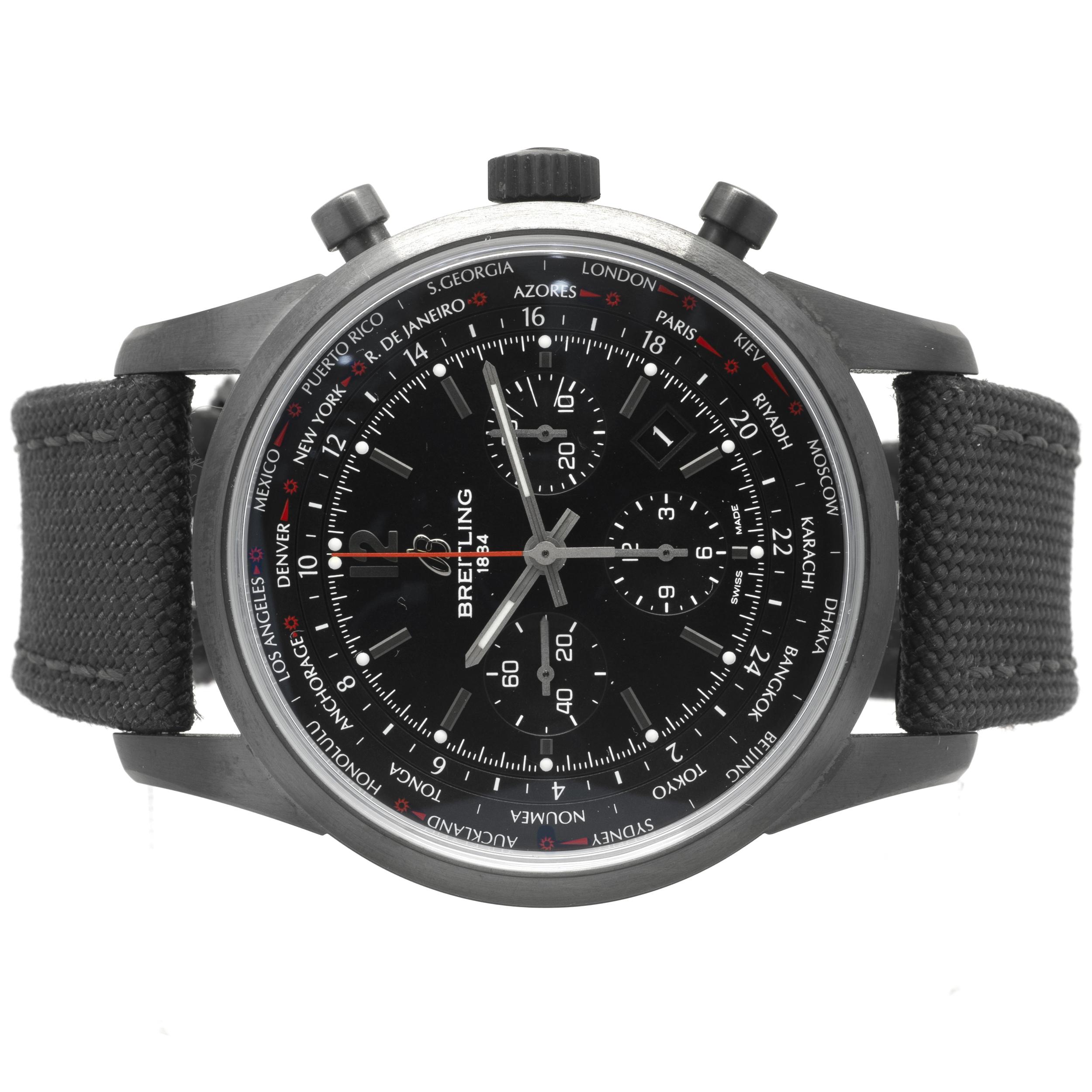 Movement: automatic
Function: hours, minutes, seconds, date, chronograph
Case: round 46mm black PVD stainless steel, sapphire protective crystal, Breitling engraved case-back, screw-down crown, water resistant to 100 meters
Band: Breitling rubber