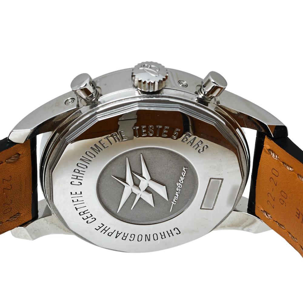 Breitling Black Stainless Steel Transocean Chronograph Men's Wristwatch 43 MM In Good Condition In Dubai, Al Qouz 2