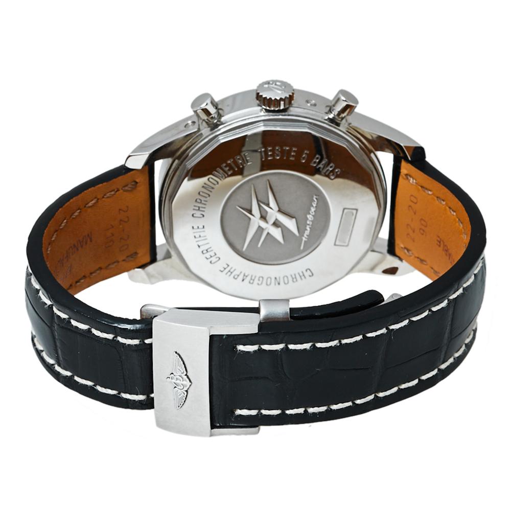Breitling Black Stainless Steel Transocean Chronograph Men's Wristwatch 43 MM 1