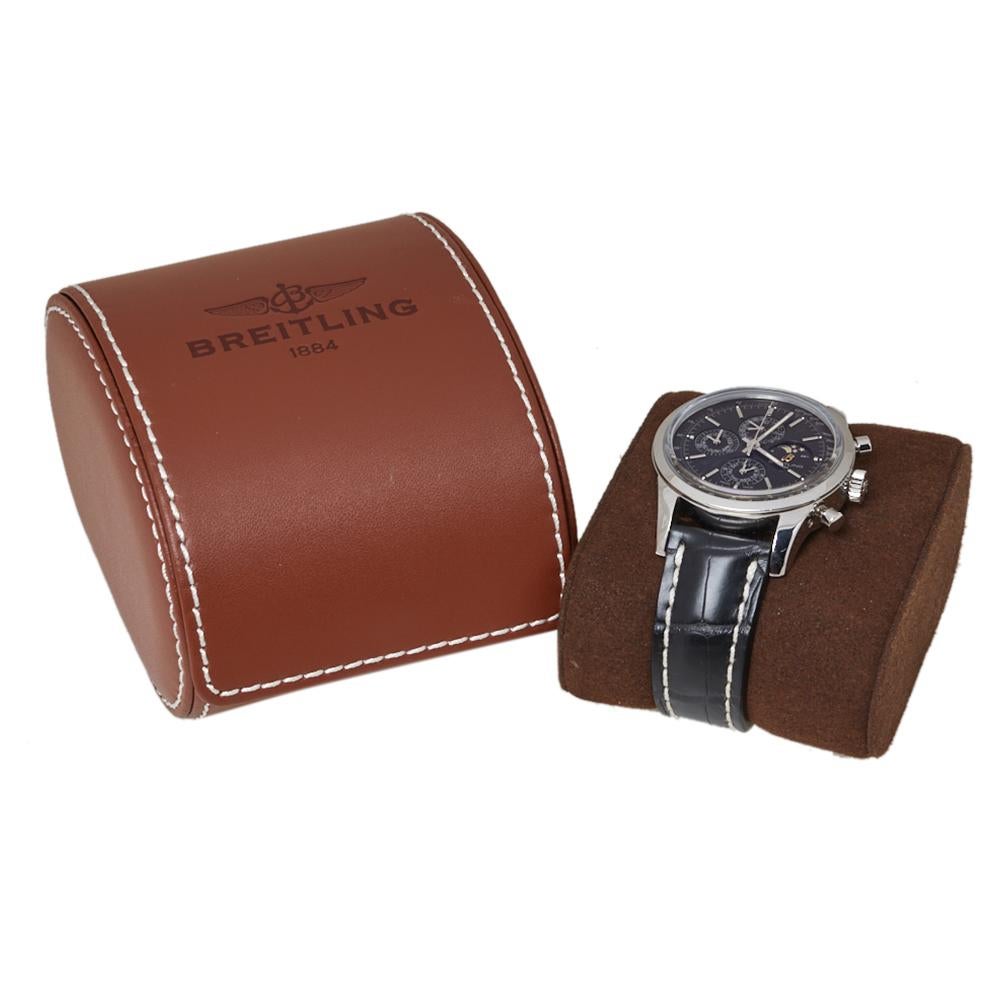 Breitling Black Stainless Steel Transocean Chronograph Men's Wristwatch 43 MM 4
