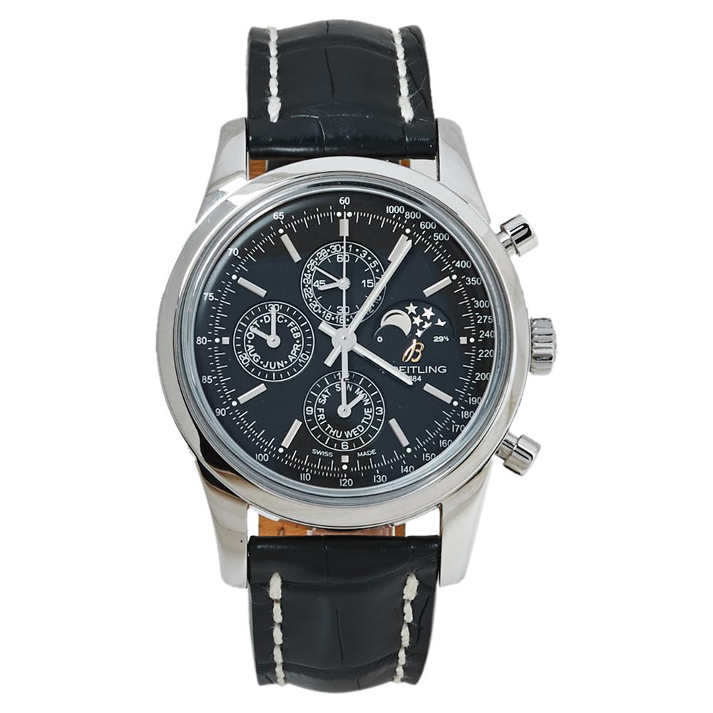 Breitling Black Stainless Steel Transocean Chronograph Men's Wristwatch 43 MM