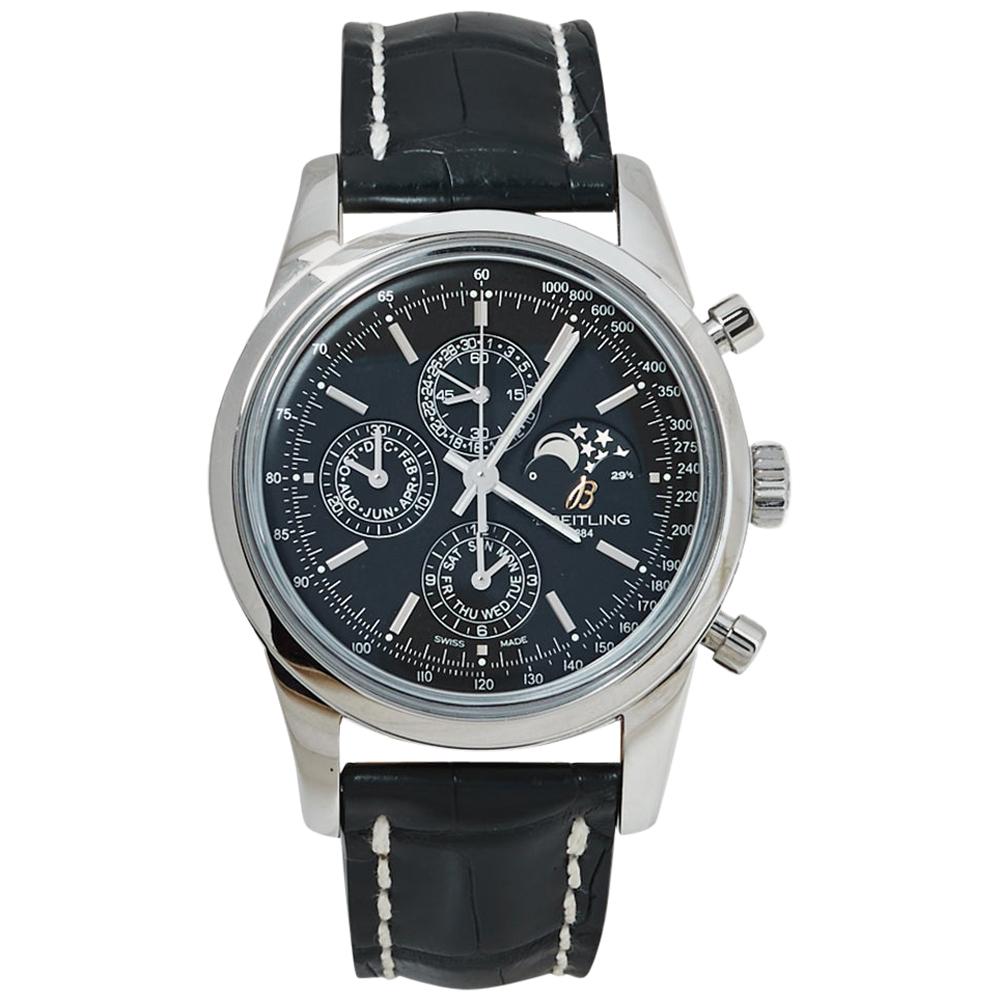 Breitling Black Stainless Steel Transocean Chronograph Men's Wristwatch 43MM