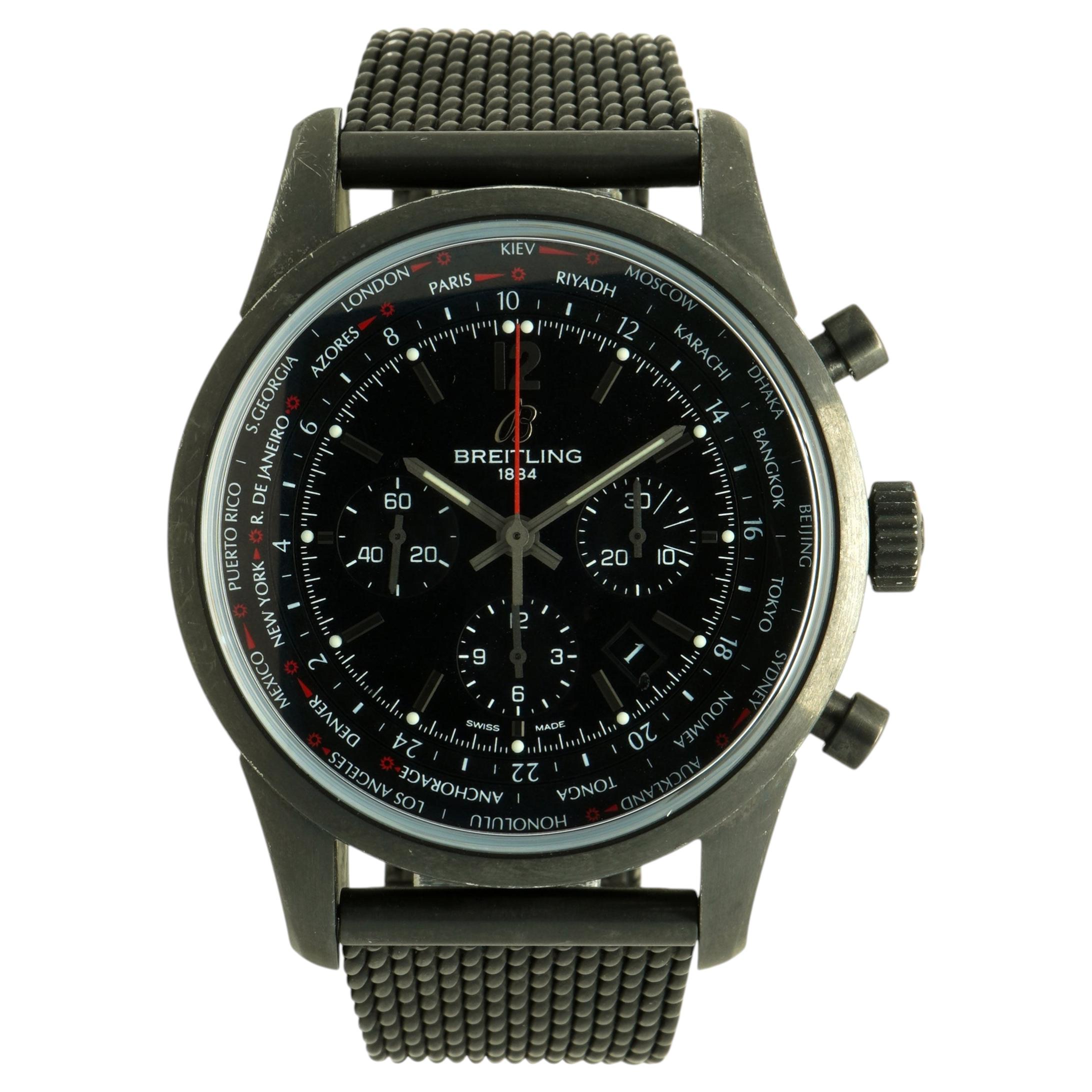 Breitling Black Steel TransOcean Chronograph Unitime Pilot 46 mm in vendita