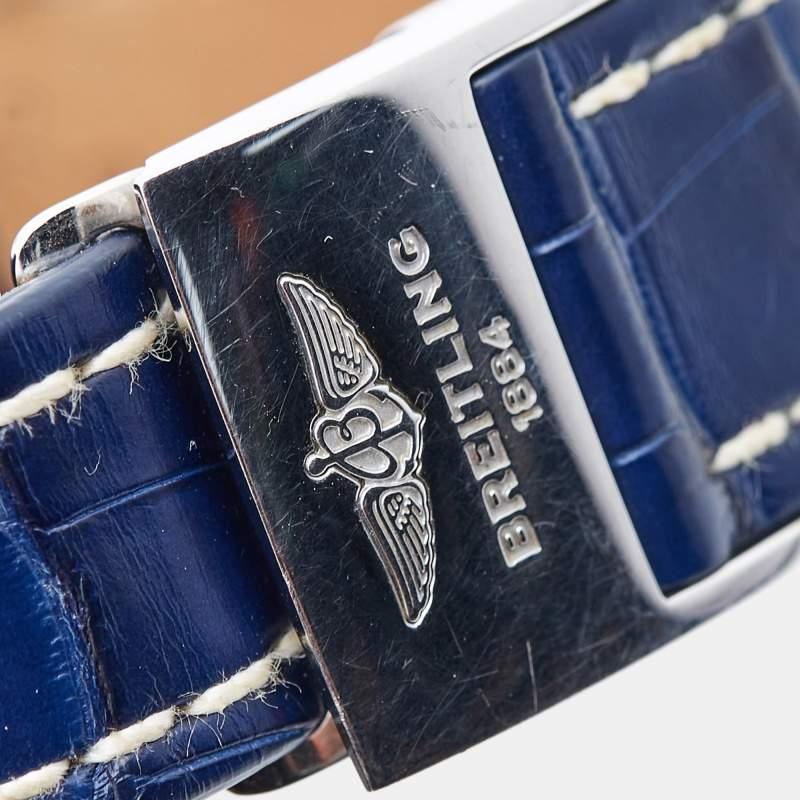 Breitling Blue Stainless Steel Alligator Navitimer 1461 Limited Edition A19370 1