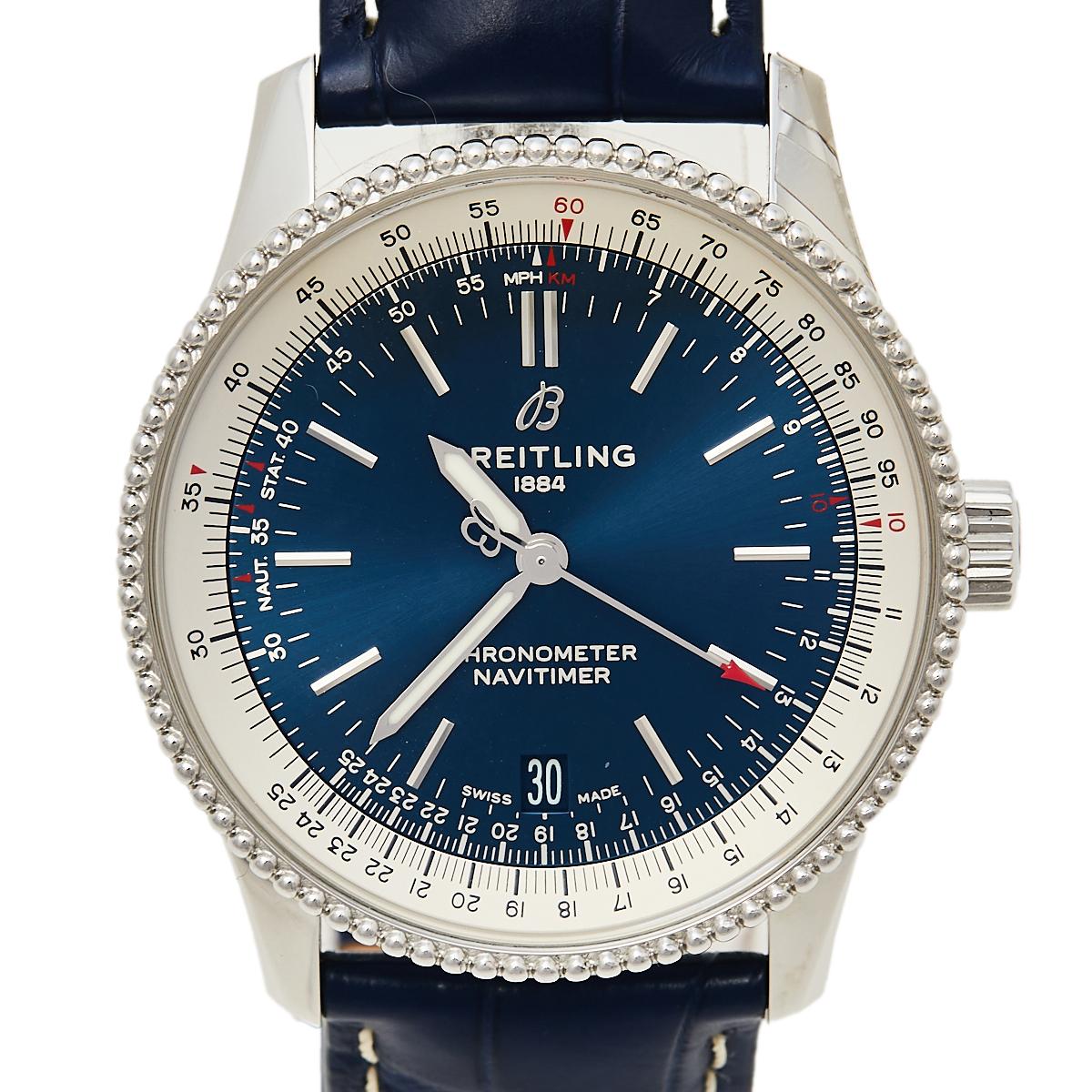This watch is valuable not only for its appeal but also for the way it has been painstakingly designed and assembled. Swiss-made and exuding modern style, this timepiece by Breitling has been created with nothing lesser than excellence. It has a