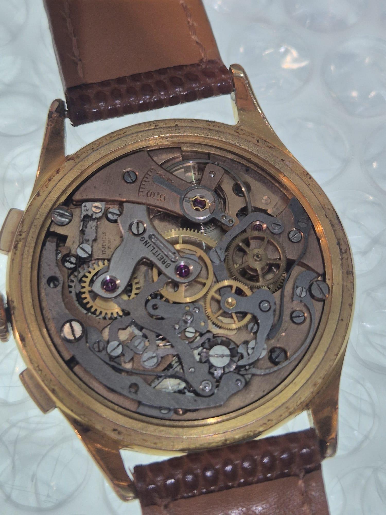 Breitling Cadette  Vintage Chronograph  Venus 175  Gold Plated  1950s en vente 9