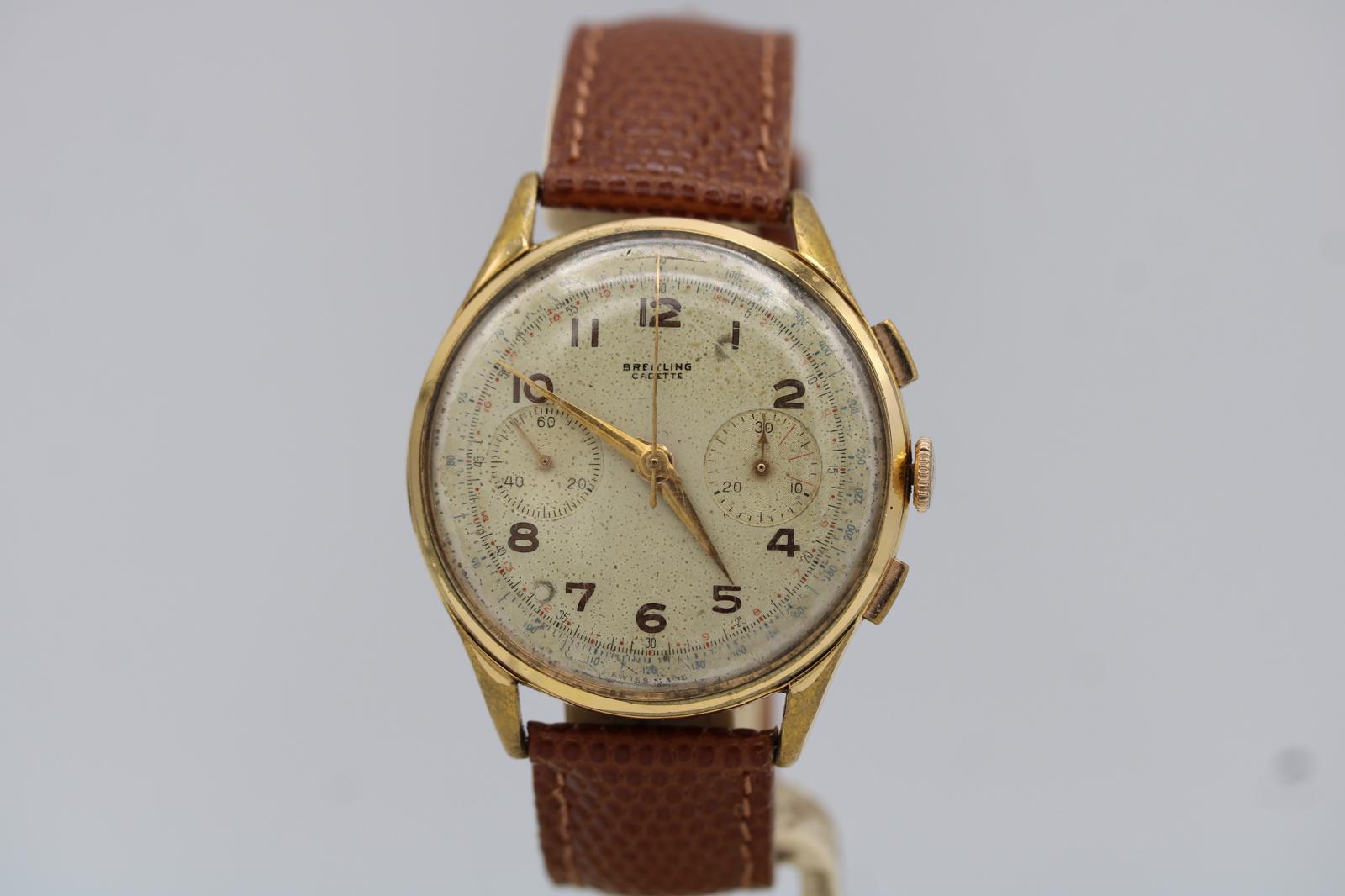 Breitling Cadette  Vintage Chronograph  Venus 175  Gold Plated  1950s en vente 4