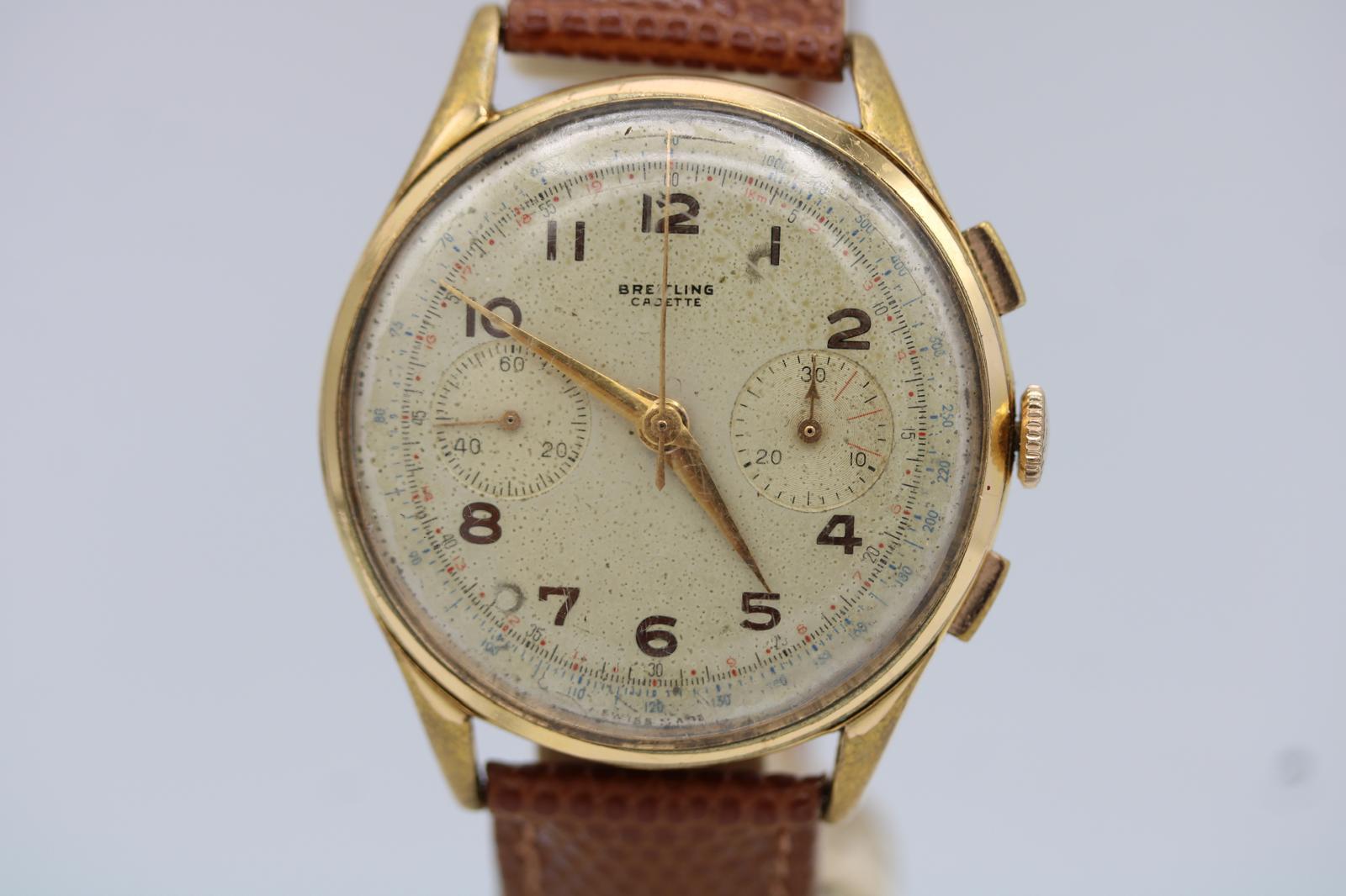 Breitling Cadette  Vintage Chronograph  Venus 175  Gold Plated  1950s en vente 5