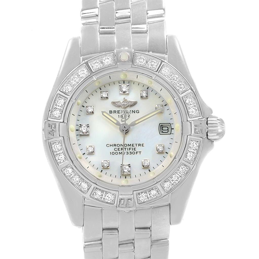 Breitling Callistino White Gold MOP Diamond Ladies Watch J72345