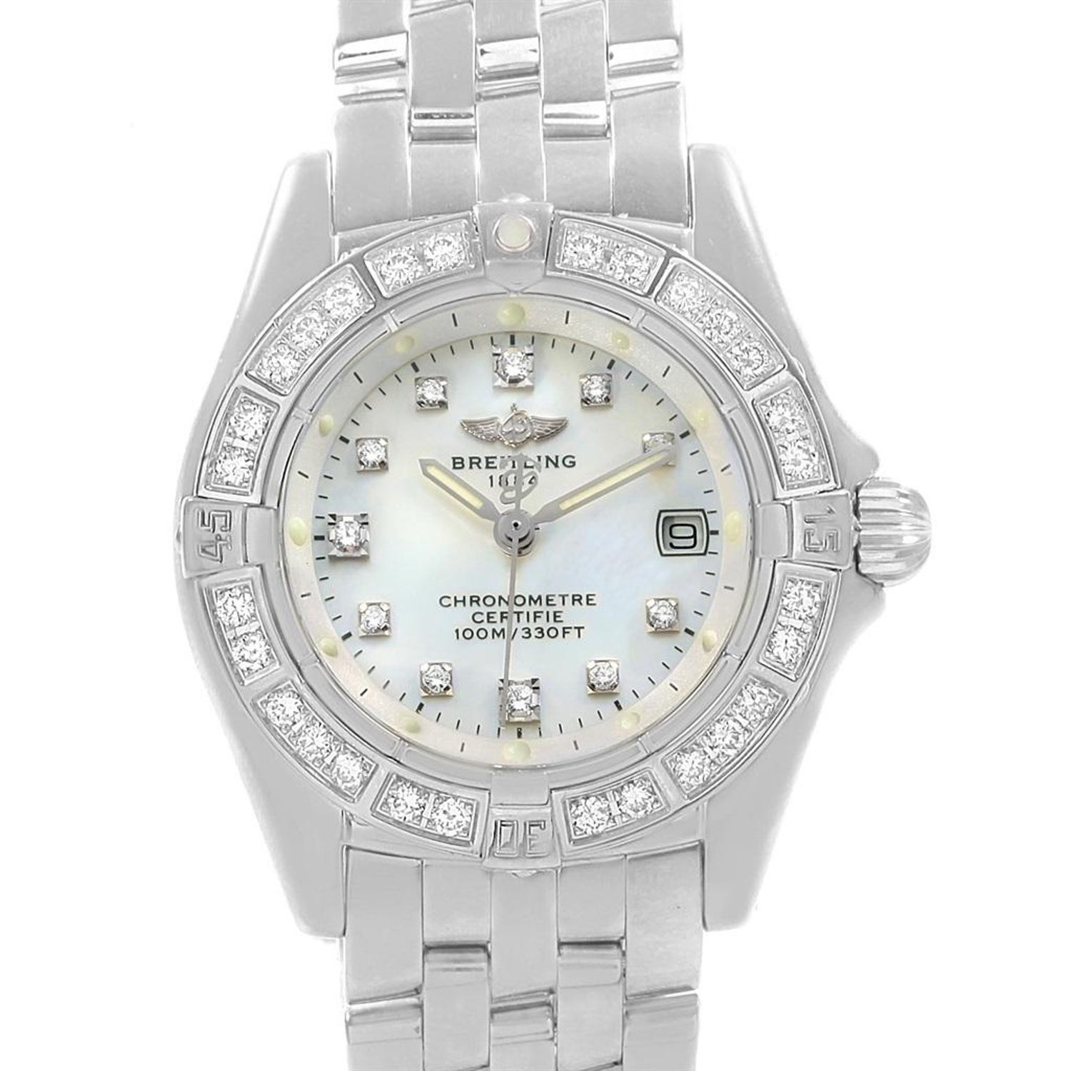 Breitling Callistino White Gold MOP Diamond Ladies Watch J72345 at 1stDibs  | breitling diamond watch ladies, breitling ladies watch, ladies breitling