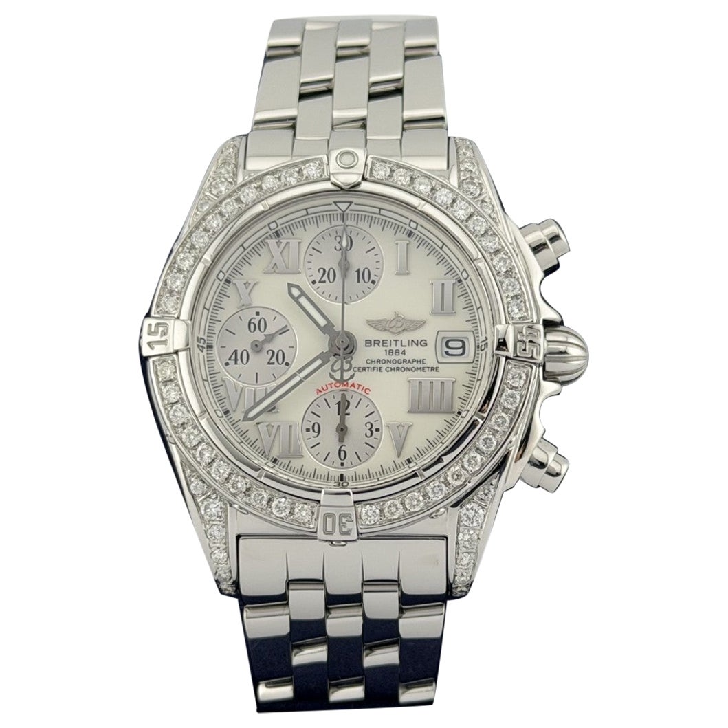 Breitling Chrono Cockpit A13357 39mm Diamond Bezel and Lugs White Dial Steel For Sale