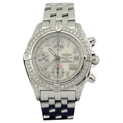 Breitling Chrono Cockpit A13357 39mm Diamond Bezel and Lugs White Dial Steel