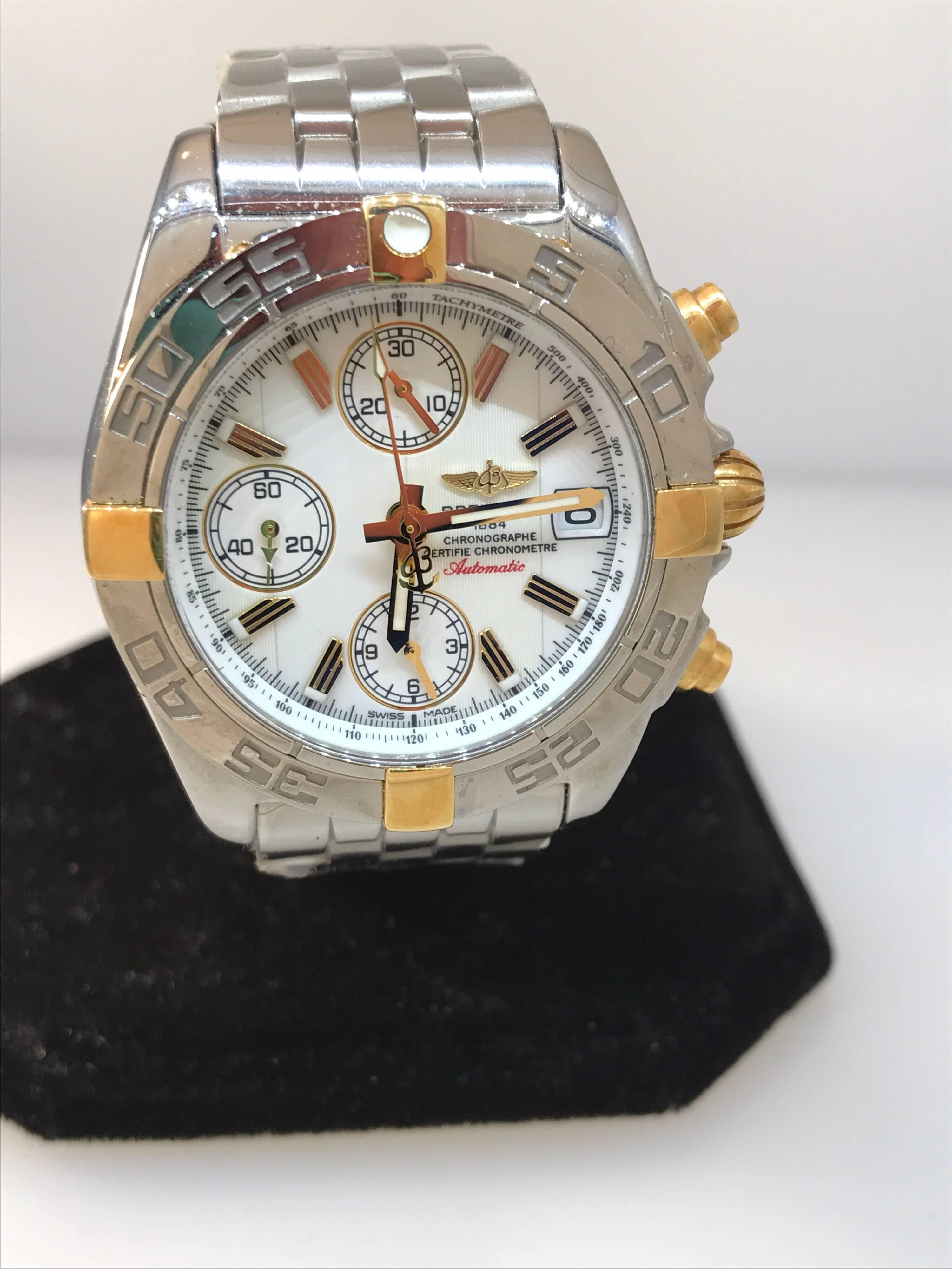 Breitling Chrono Galactic Men's Watch

Model Number: B13358L2/A700

100% Authentic

Brand New

Comes with original Breitling box, warranty and instruction manual

Stainless Steel & 18 Karat Yellow Gold Case

White dial & Subdials

Gold Tone Index