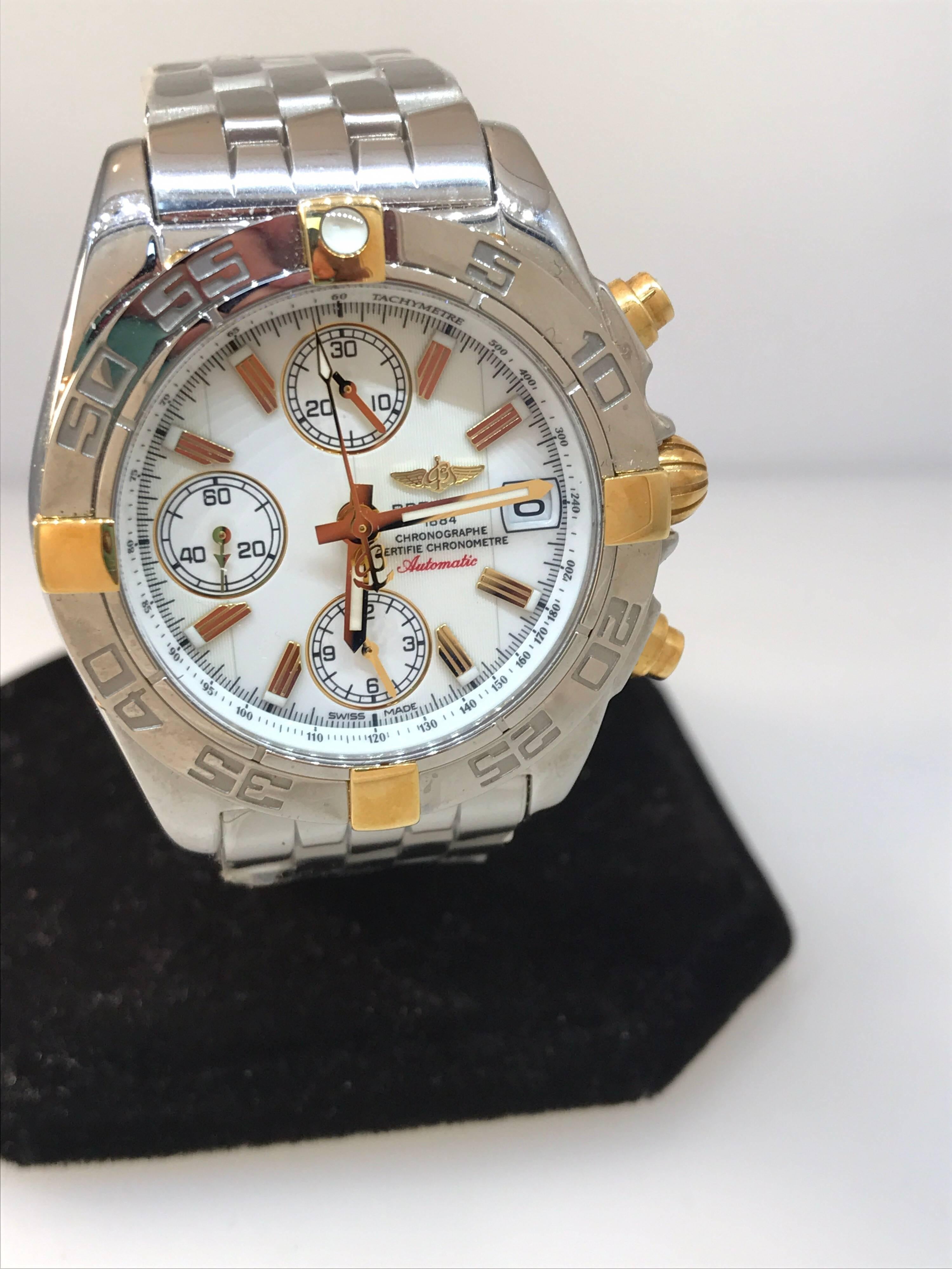 Breitling Chrono Galactic 18 Karat Gold and Stainless Steel Bracelet Men's Watch In New Condition For Sale In New York, NY