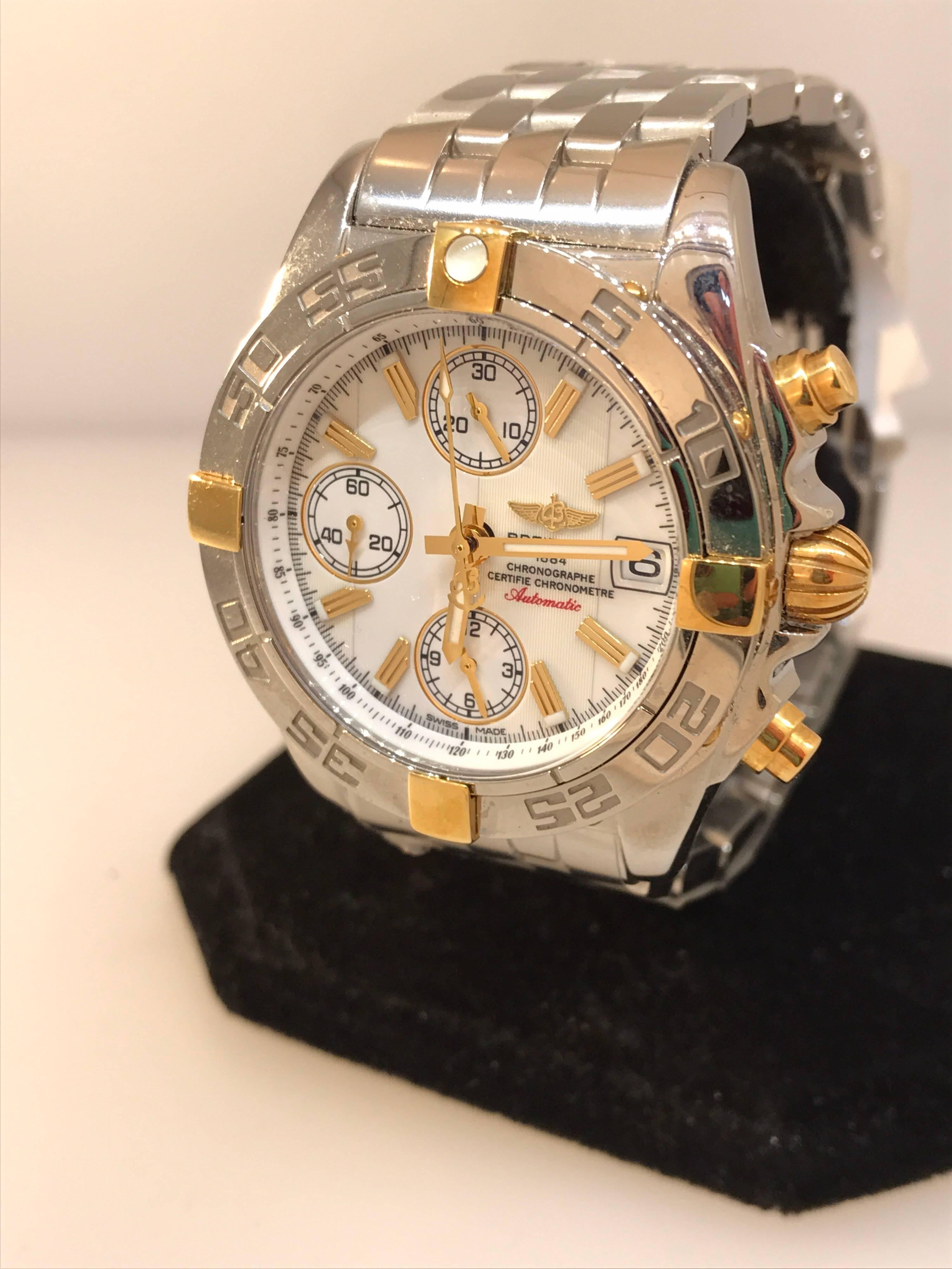 Breitling Chrono Galactic 18 Karat Gold and Stainless Steel Bracelet Men's Watch For Sale 6