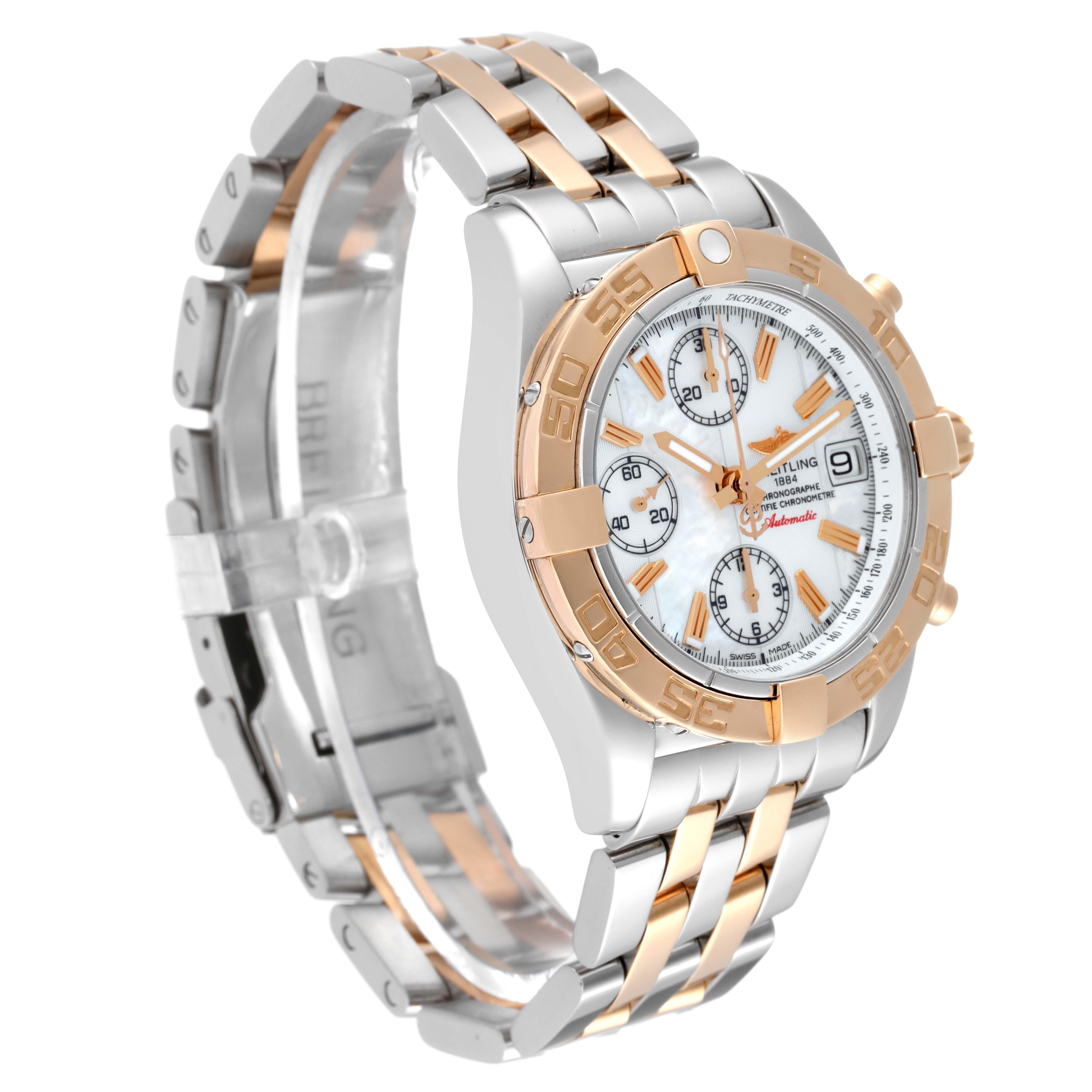 Breitling Chrono Galactic Mother Of Pearl Dial Rose Gold Steel Mens Watch C13358 In Good Condition In Atlanta, GA