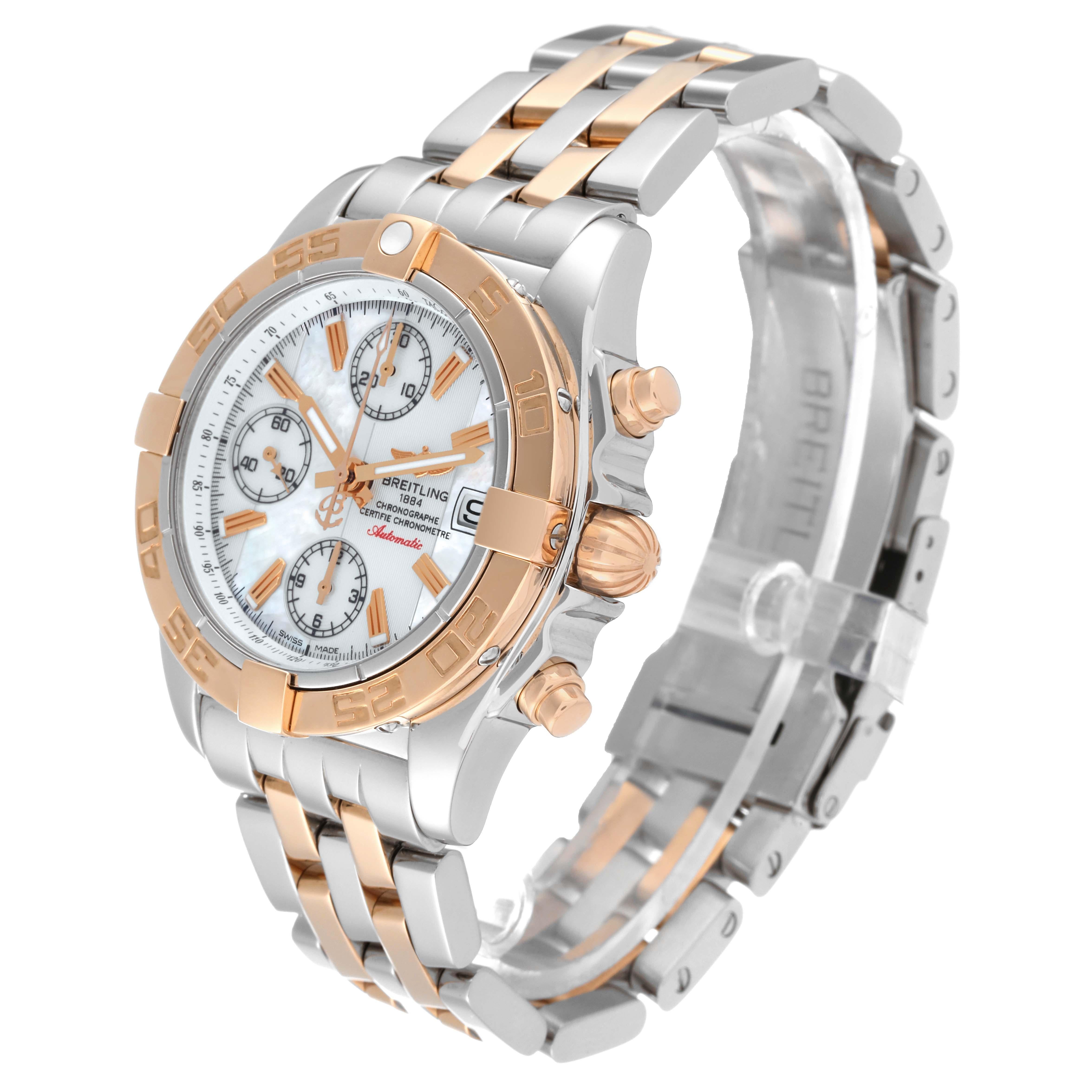 Men's Breitling Chrono Galactic Mother Of Pearl Dial Rose Gold Steel Mens Watch C13358