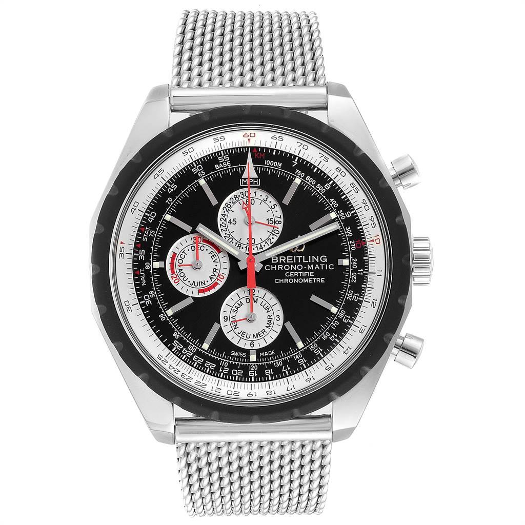 Breitling Chrono-Matic 1461 Mesh Bracelet Limited Edition Watch A19360. Self-winding automatic officially certified chronometer movement. Chronograph function. Stainless steel case 49.0 mm in diameter. Red vulcanized rubber rotating bezel. Scratch