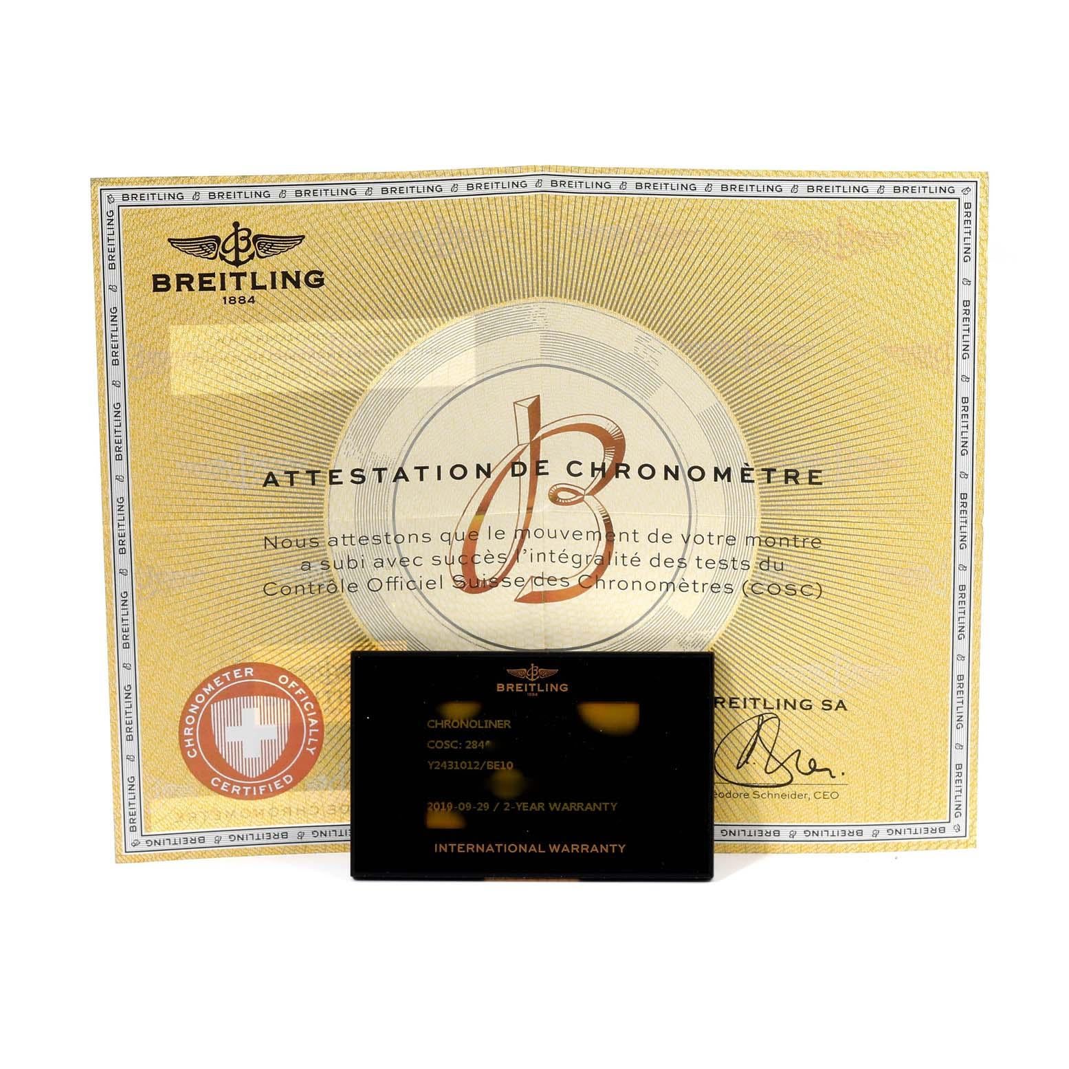 Breitling Chronoliner Stahl-Herrenuhr Y24310 Box Card mit schwarzem Zifferblatt im Zustand „Hervorragend“ im Angebot in Atlanta, GA