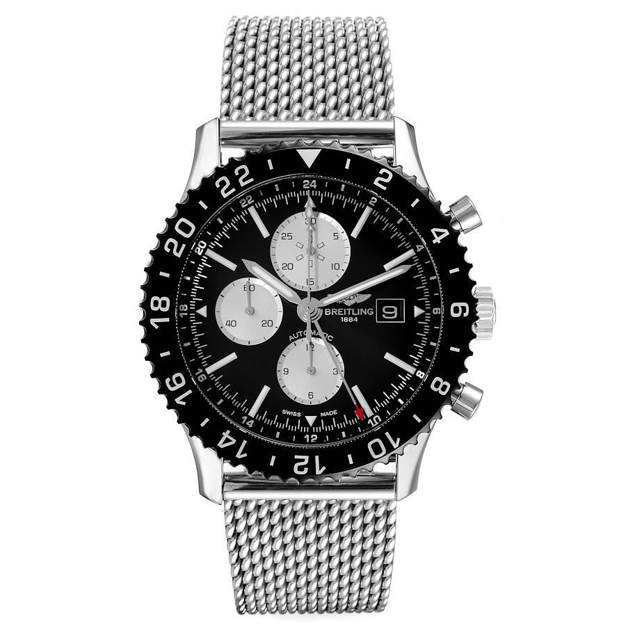 Breitling Chronoliner Black Dial Steel Mens Watch Y24310 Box Papers. Self-winding automatic officially certified chronometer movement. Chronograph function. Stainless steel case 46 mm in diameter. Breitling logo on the crown. Black ceramic