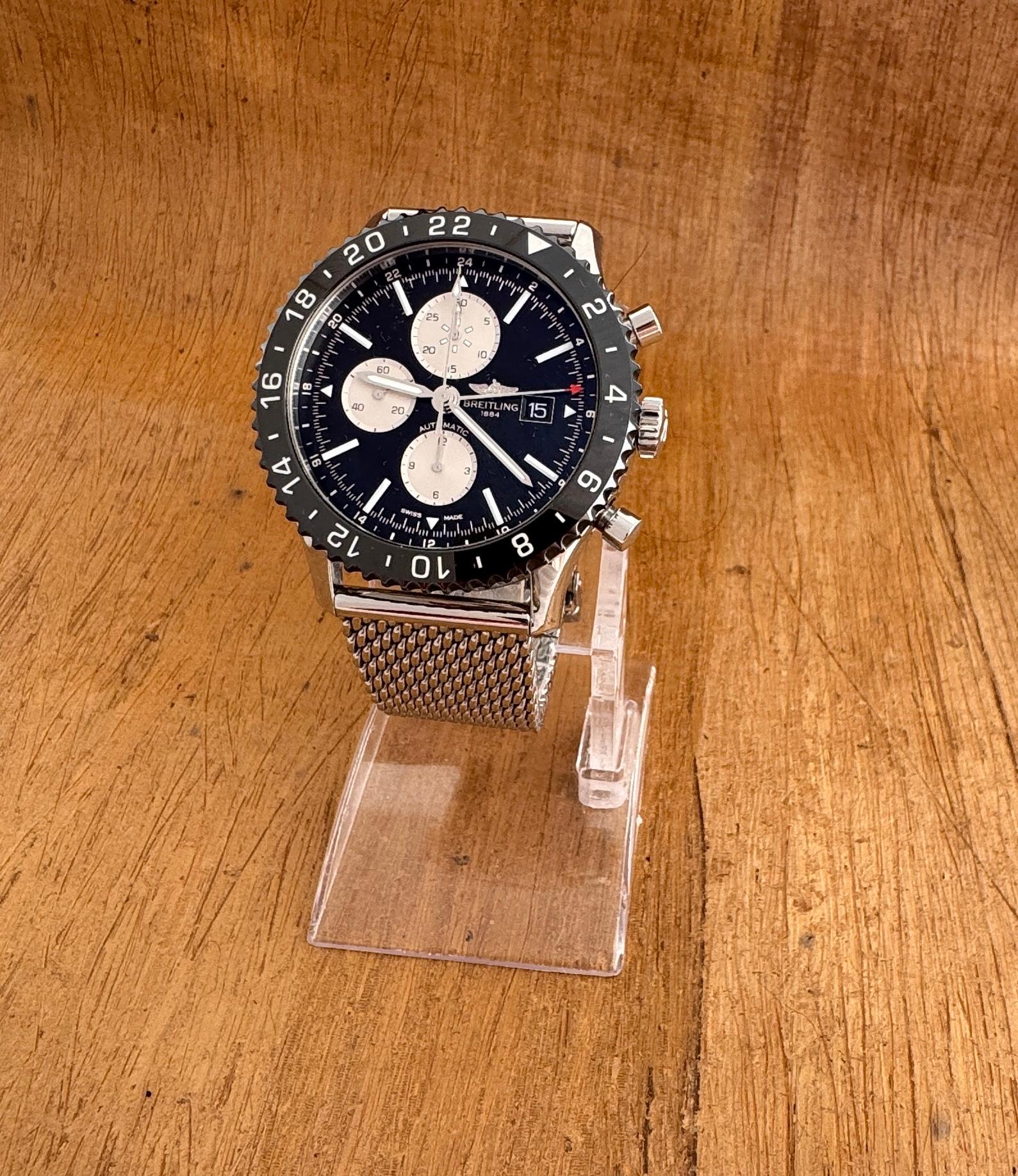 Breitling Chronoliner Black Dial Steel Ref Y24310 Mens Watch Boxed In Excellent Condition For Sale In Toronto, CA