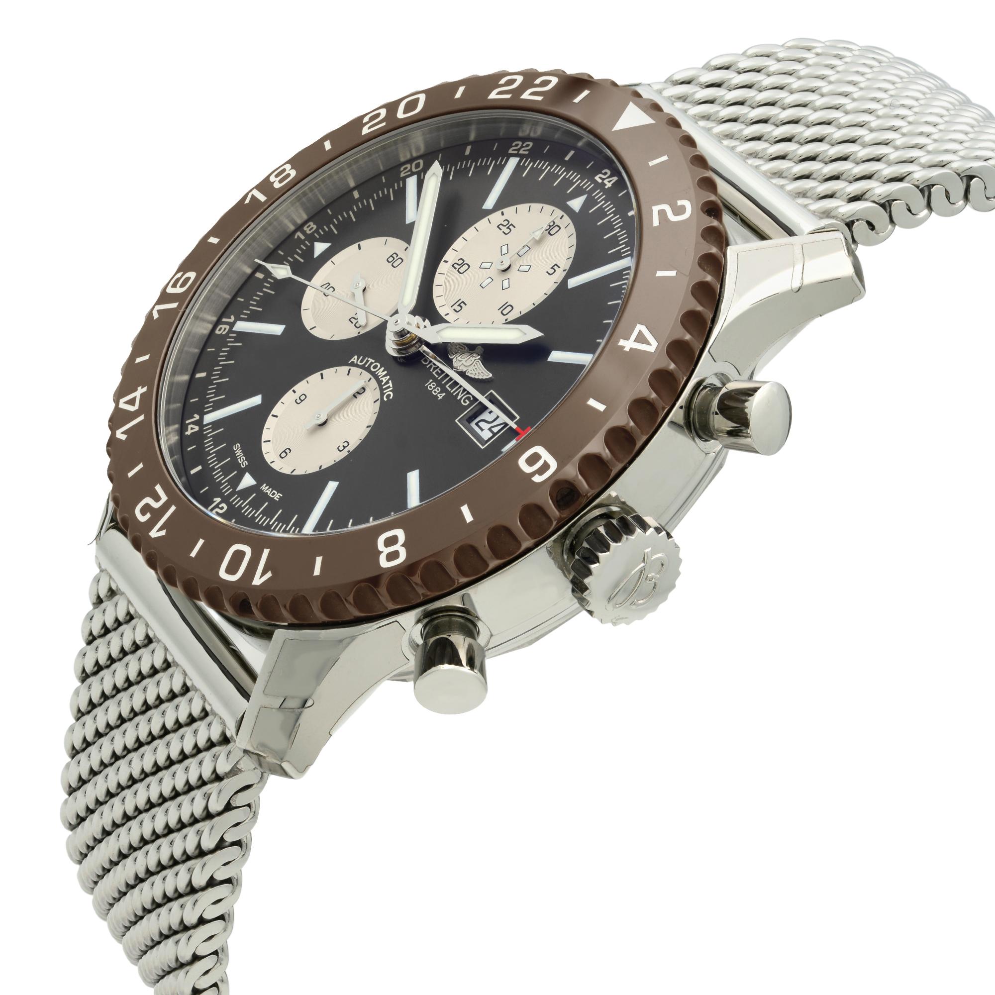 Breitling Chronoliner GMT Steel Brown Bezel Grey Dial Watch Y2431033/Q621-152A In New Condition In New York, NY