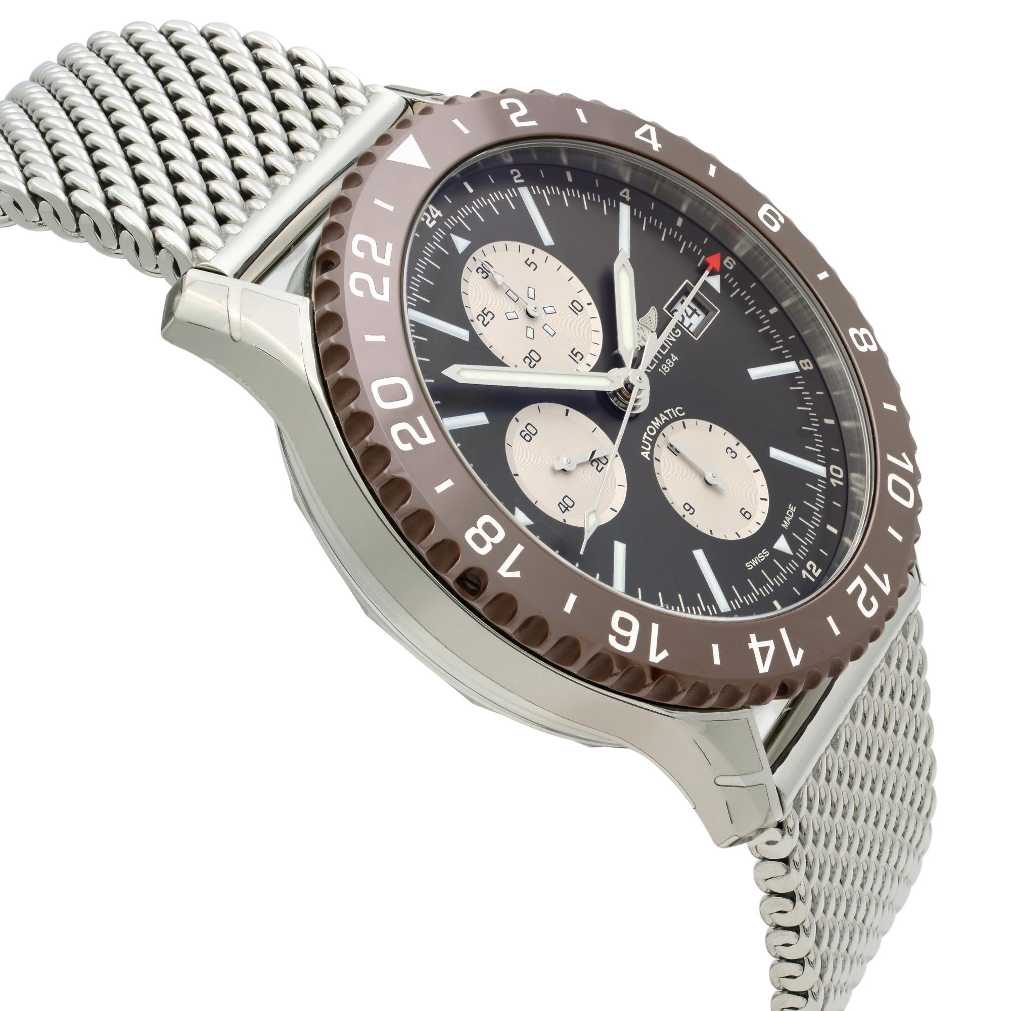 Men's Breitling Chronoliner GMT Steel Brown Bezel Grey Dial Watch Y2431033/Q621-152A