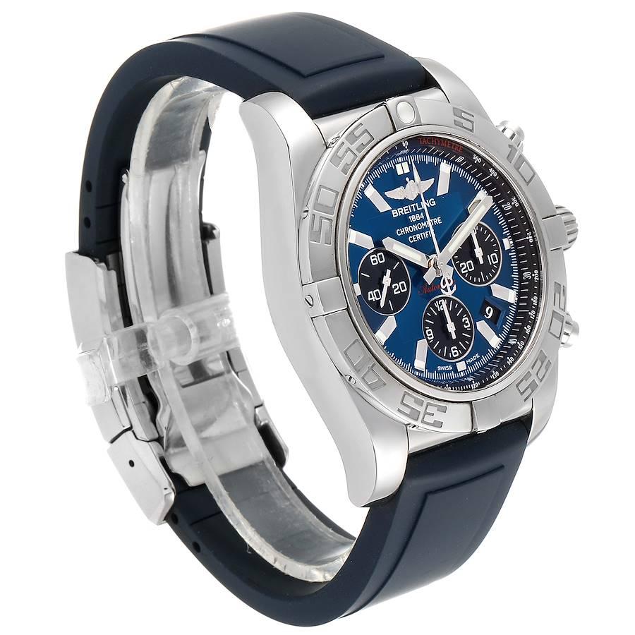 Breitling Chronomat 01 Blue Dial Steel Men's Watch AB0110 Box Papers In Excellent Condition In Atlanta, GA