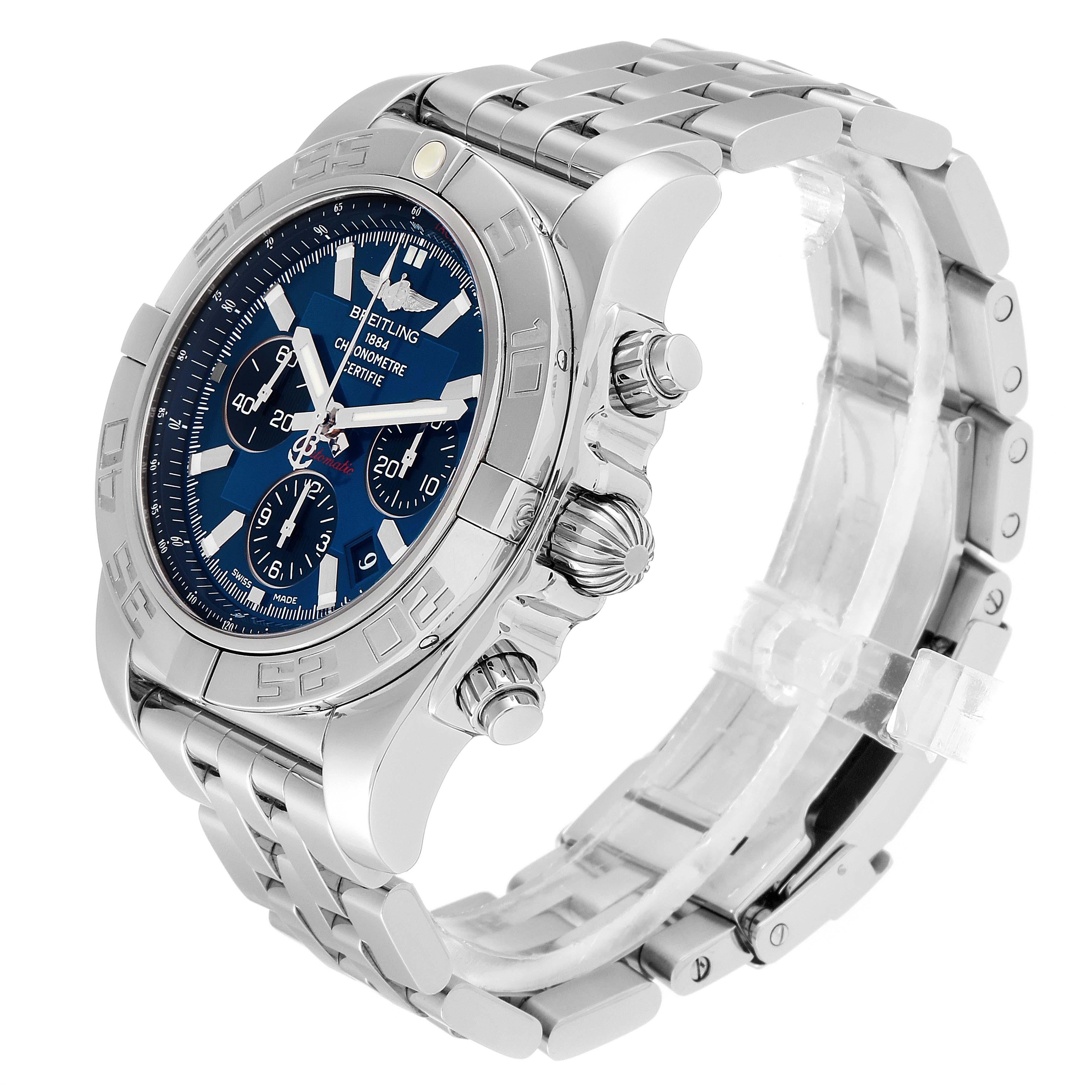 Men's Breitling Chronomat 01 Blue Dial Steel Men’s Watch AB0110 Box Papers
