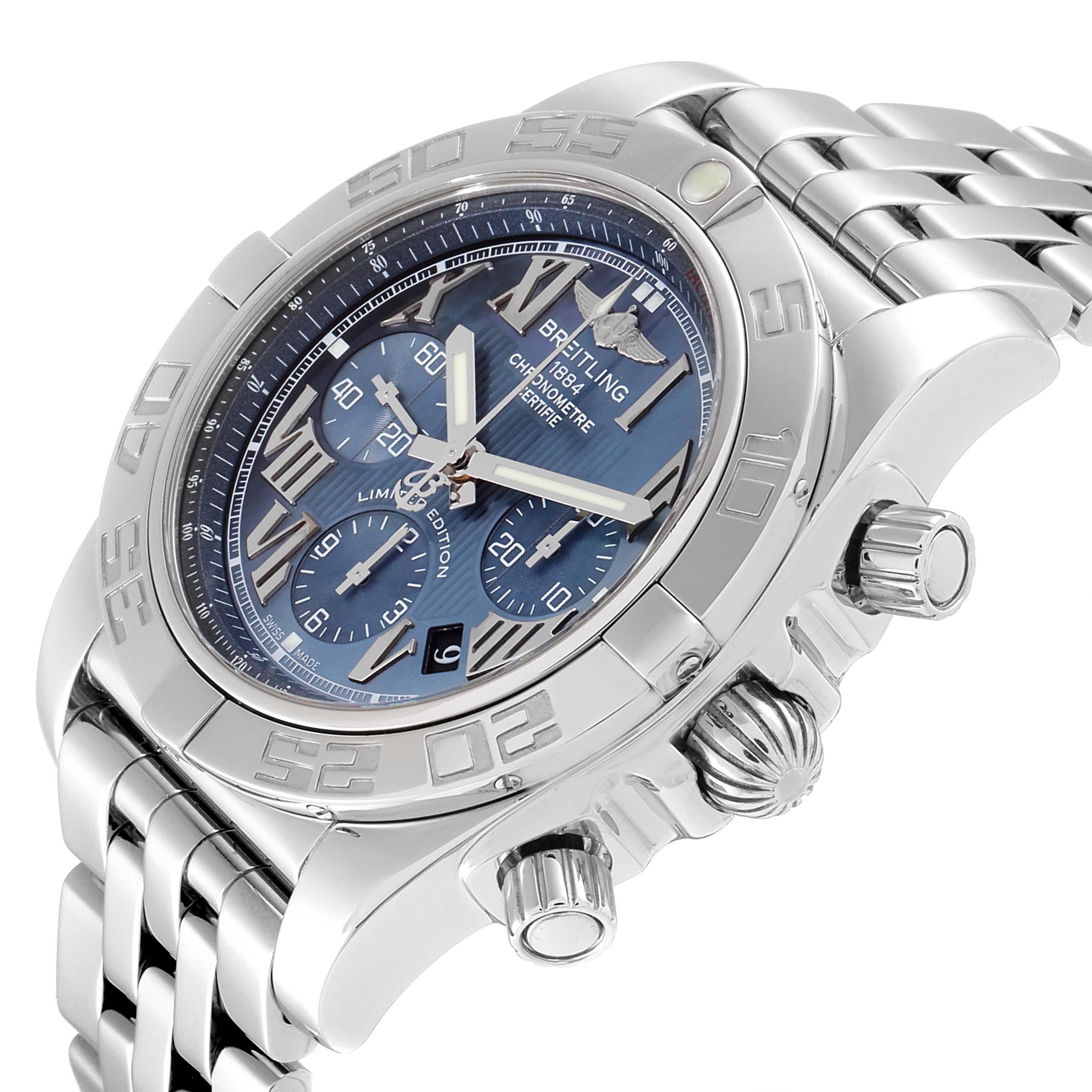 Breitling Chronomat 01 Blue MOP Dial Steel Men's Watch AB0110 Box Papers For Sale 2