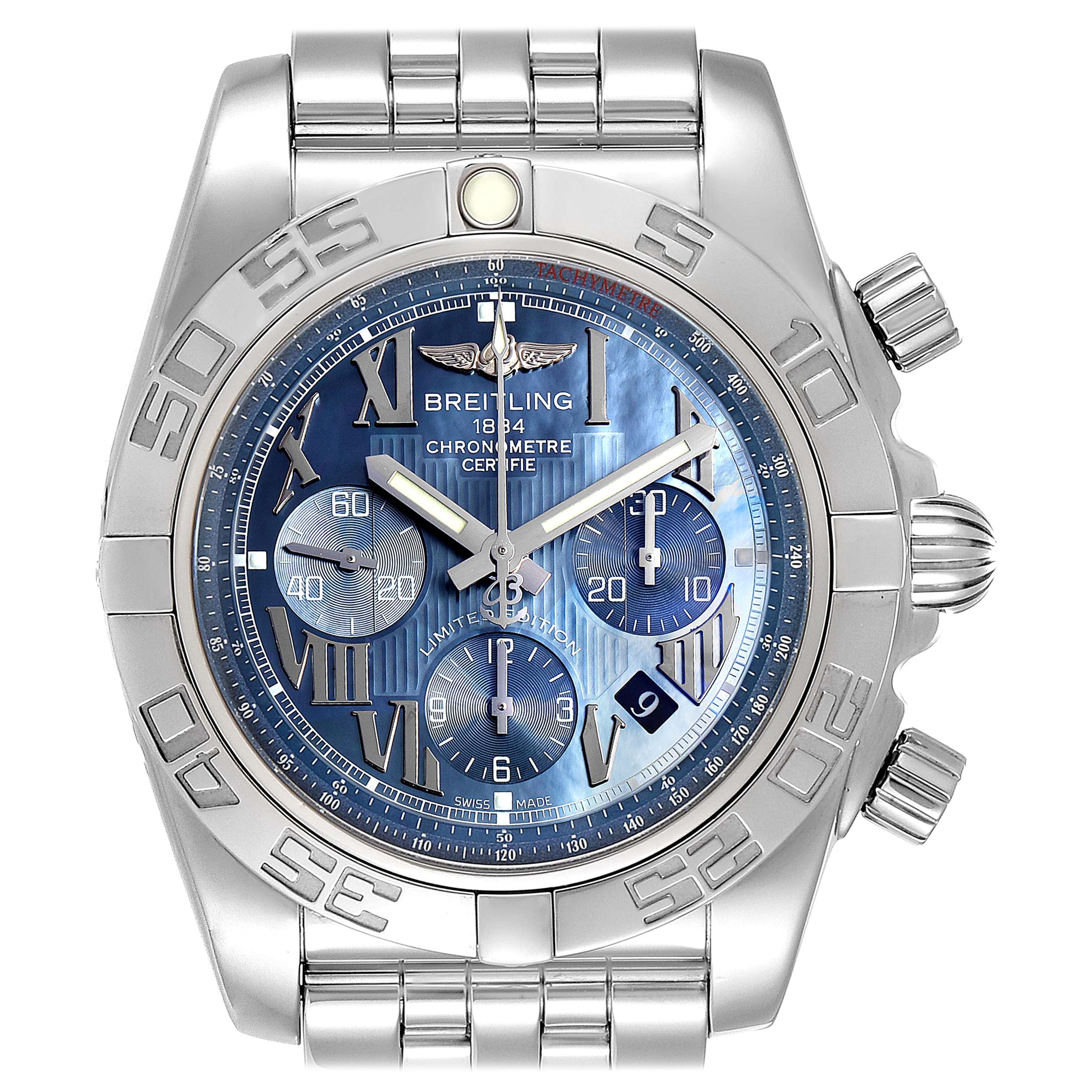 Breitling Chronomat 01 Blue MOP Dial Steel Men's Watch AB0110 Box Papers For Sale