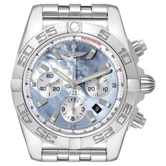 Breitling Chronomat 01 Blue Mother of Pearl Steel Mens Watch AB0110 Box Card