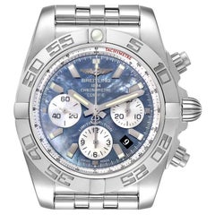 Breitling Chronomat 01 Blue Mother of Pearl Steel Mens Watch AB0110 Box Papers