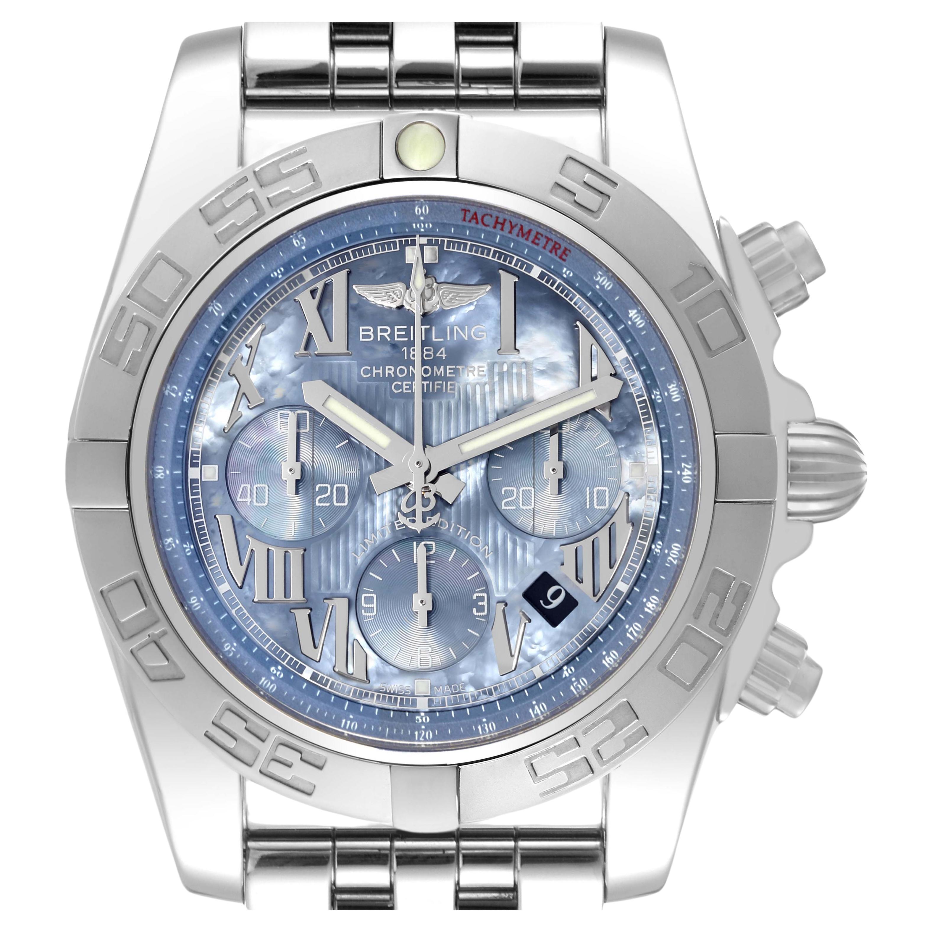 Breitling Chronomat 01 Limited Edition Blue MOP Dial Steel Mens Watch AB0110