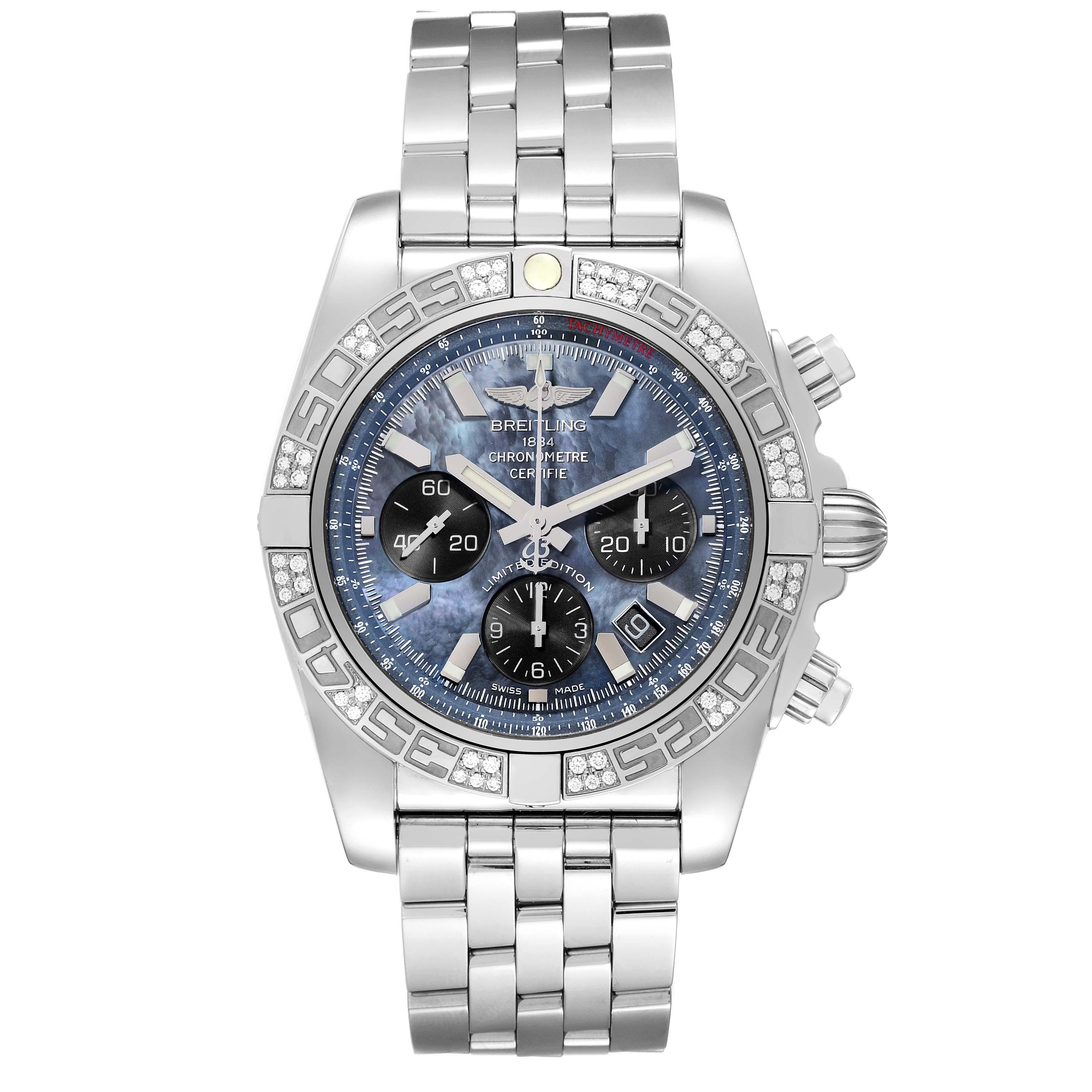 Breitling Chronomat 01 Mother Of Pearl Dial Steel Diamond Limited Edition Watch 5