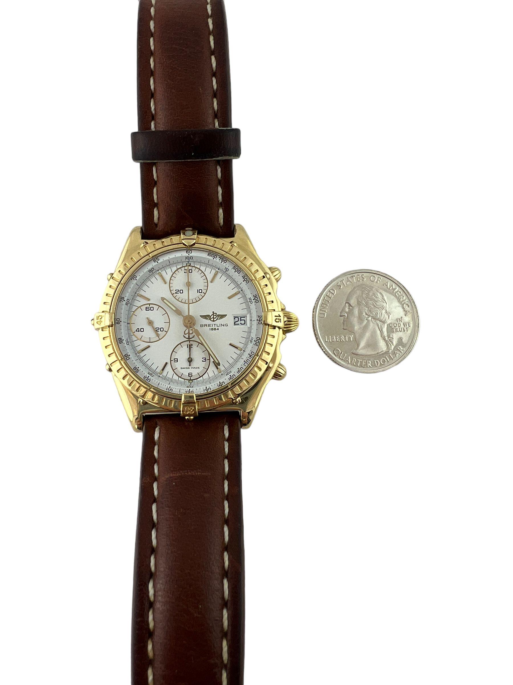 Breitling Chronomat 18k Yellow Gold Men's Watch Leather Band K13047X 5