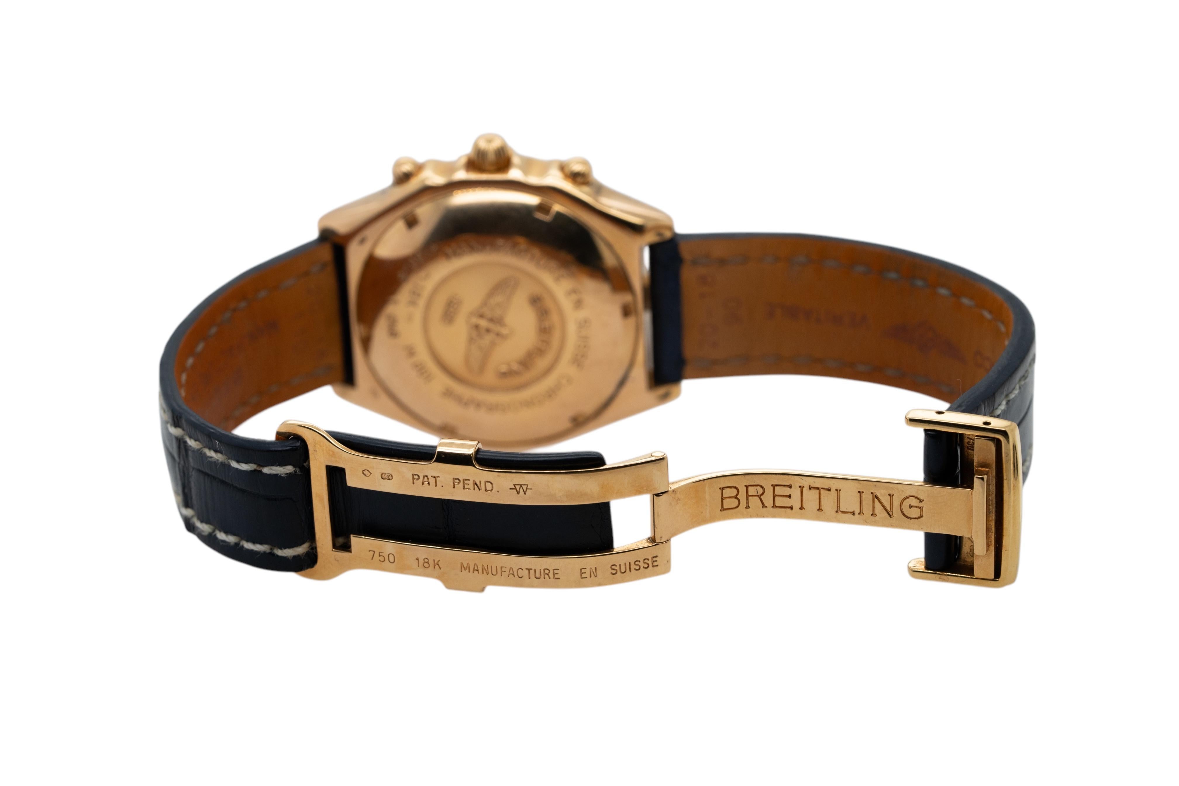 Women's or Men's Breitling Chronomat 18k Yellow Gold Mother of Pearl Dial and Diamond Bezel Watch For Sale