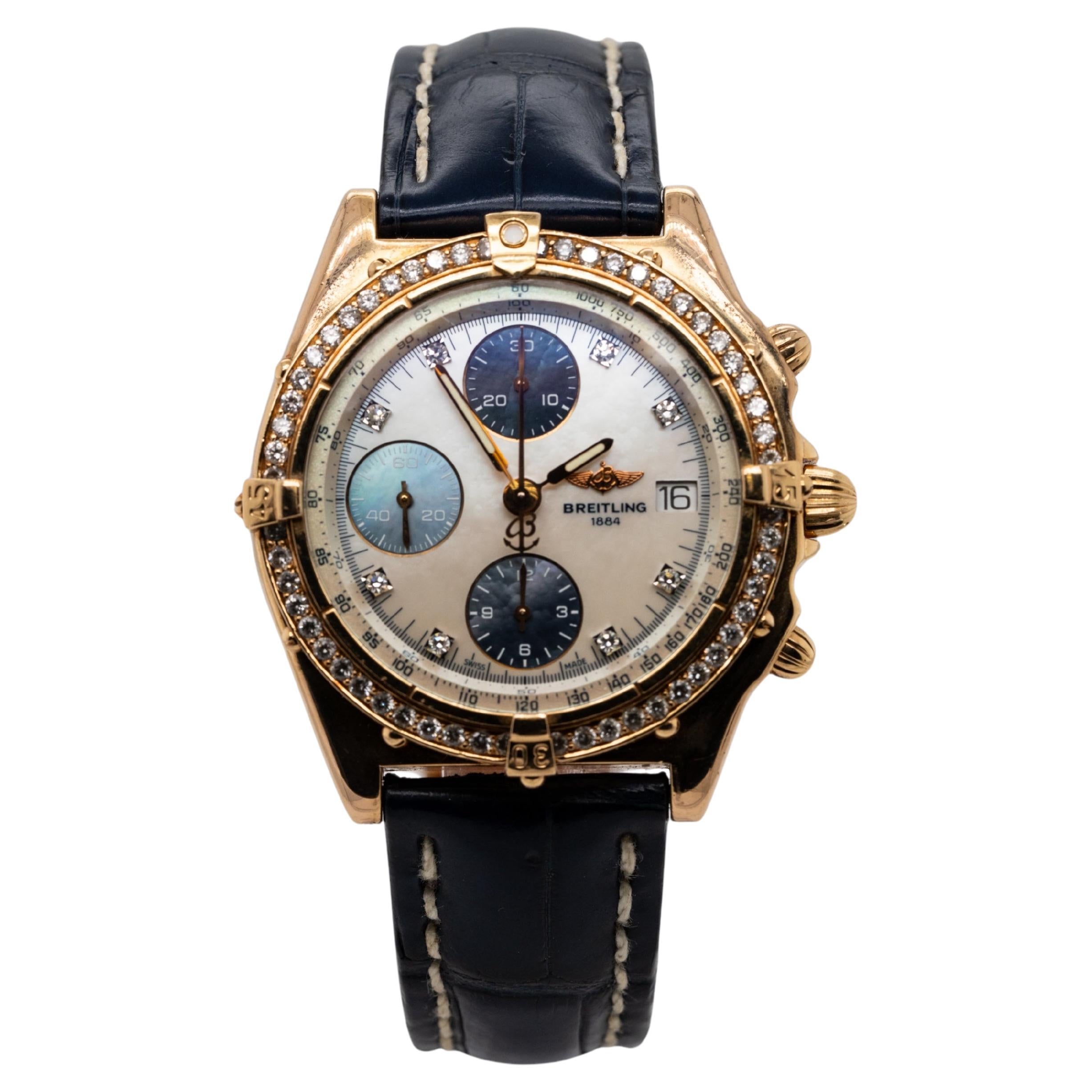 Breitling Chronomat 18k Yellow Gold Mother of Pearl Dial and Diamond Bezel Watch