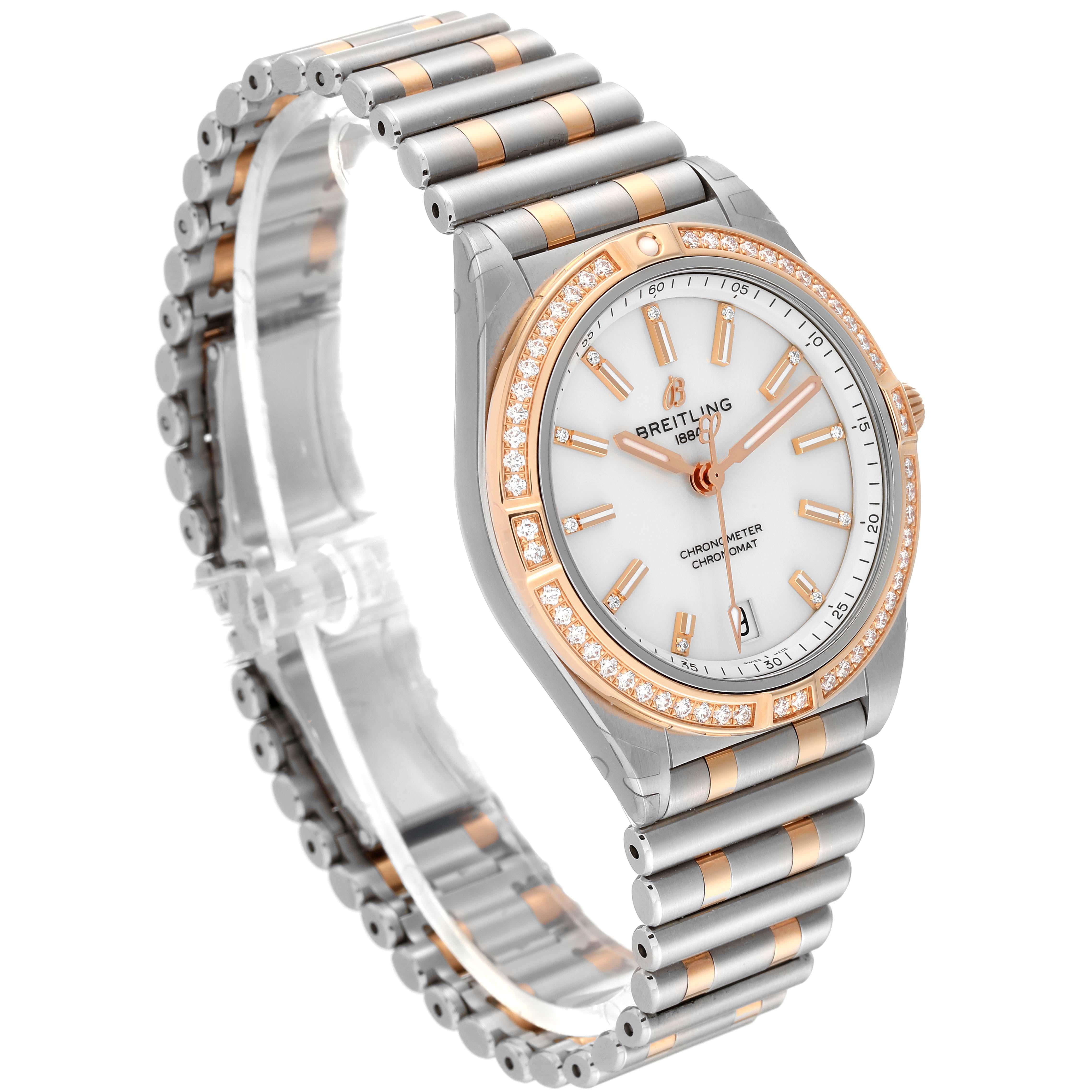 Breitling Chronomat 36 Diamond Dial Steel Rose Gold Ladies Watch U10380 Unworn For Sale 3