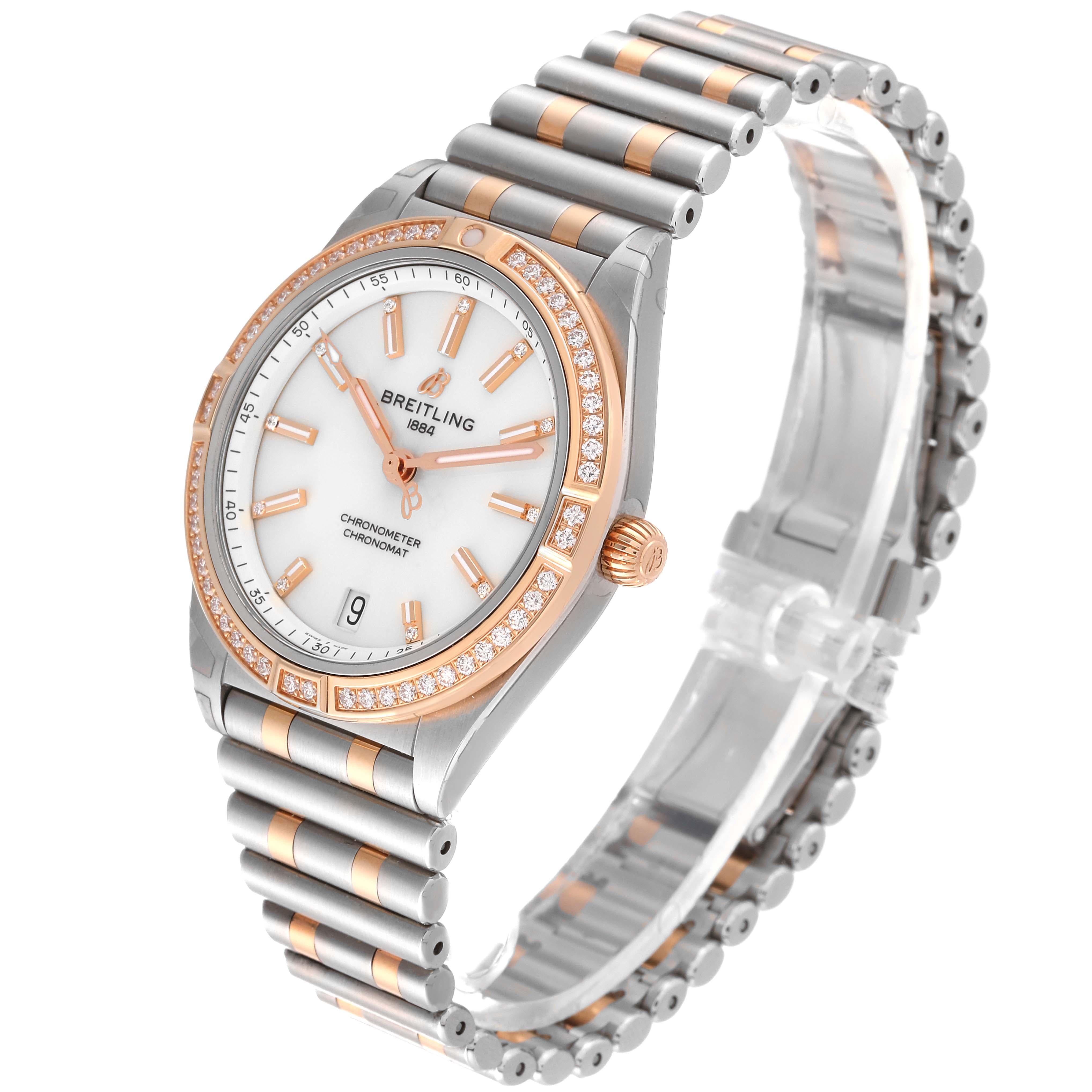 Breitling Chronomat 36 Diamond Dial Steel Rose Gold Ladies Watch U10380 Unworn For Sale 5