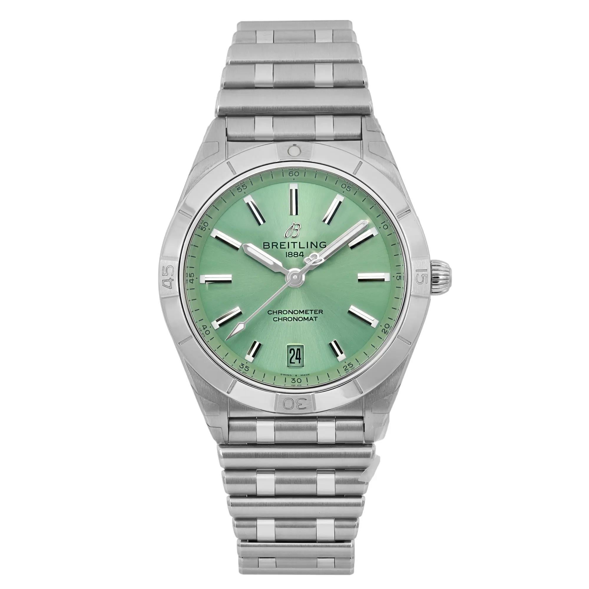 Reloj unisex Breitling Chronomat 36 de acero con esfera verde menta A10380101L1A1 en venta