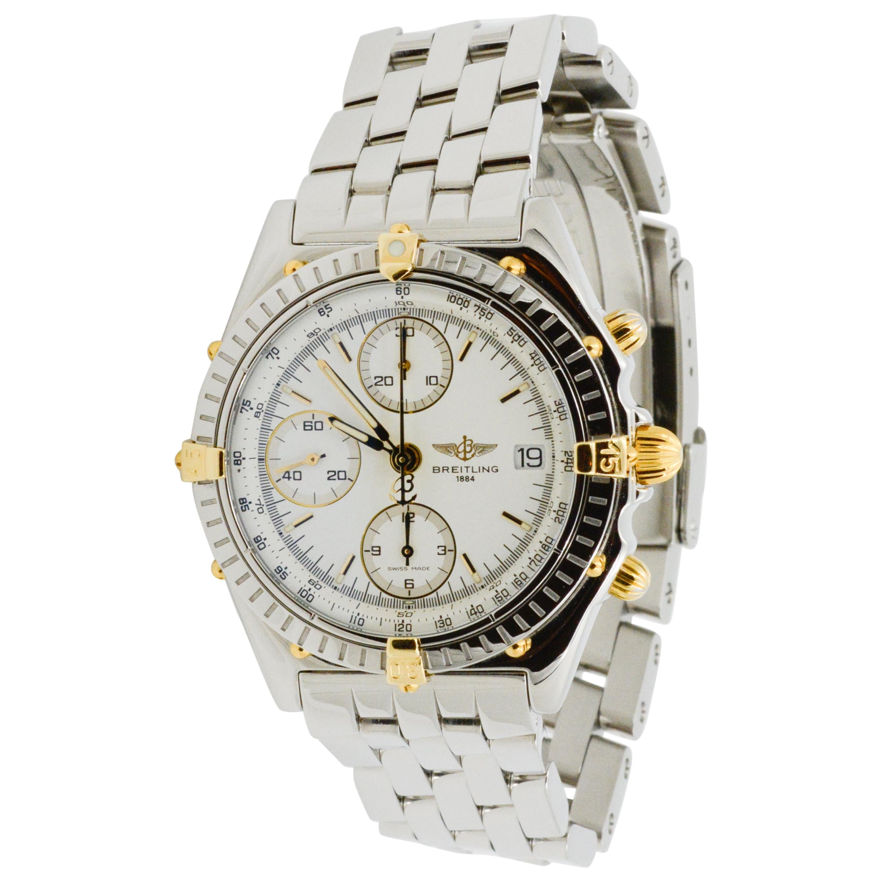 Model: Breitling Chronomat #B13048
Movement: Auto
Case Size: 39mm
Case Material: Steel 
Dial: White Index
Strap: Steel Polished Bracelet 
Circa 2004 no box, no papers 