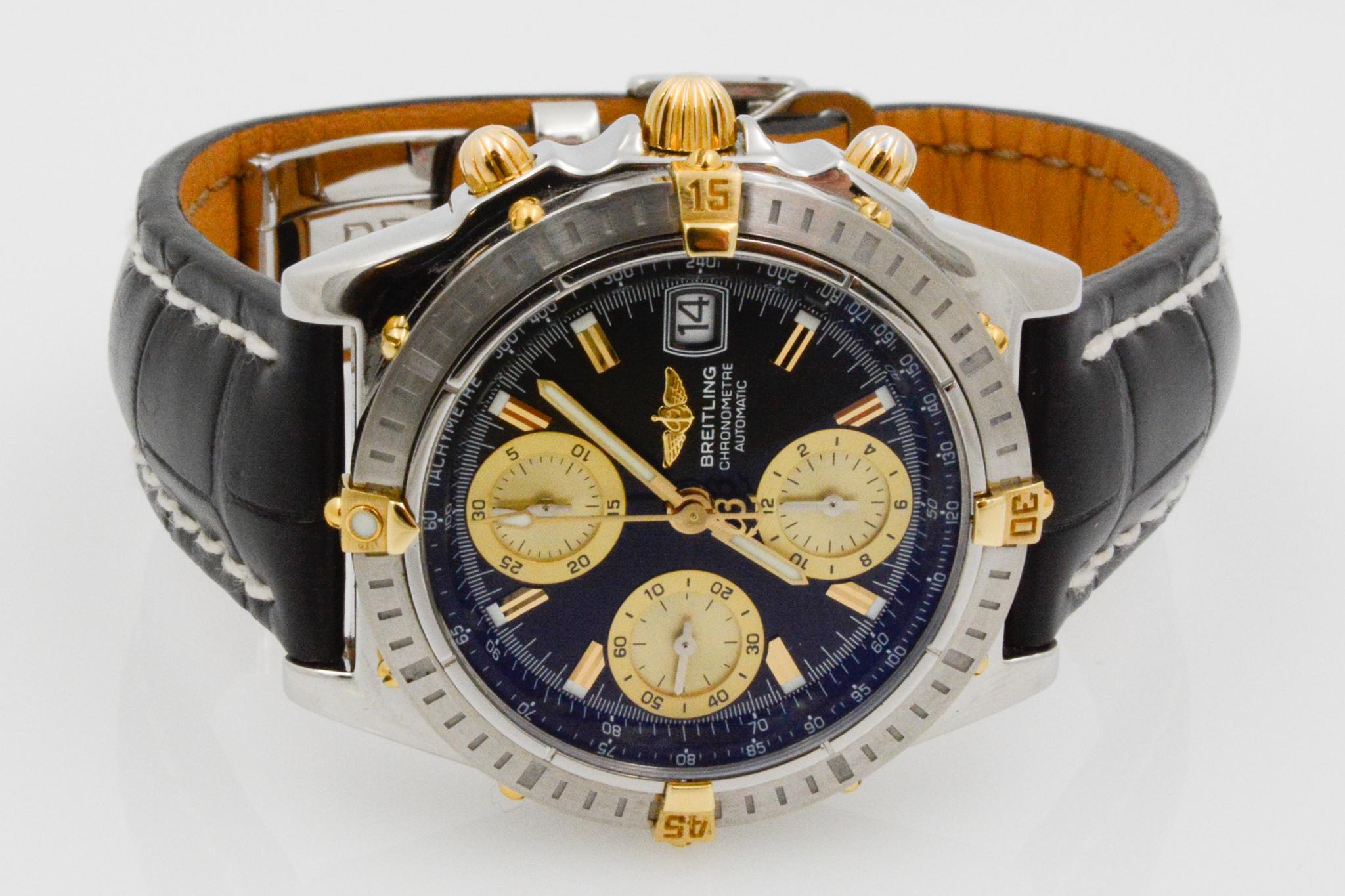 Breitling Chronomat Black Dial Gold Subdials In Good Condition In Dallas, TX