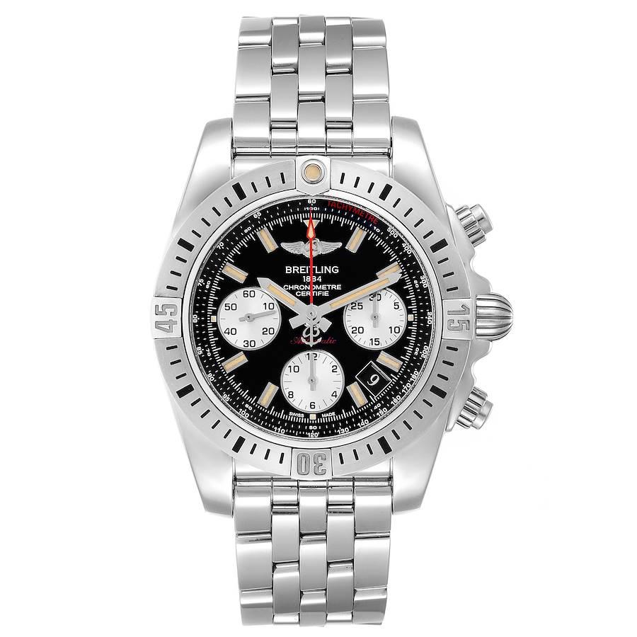 Breitling Chronomat 41 Airborne Steel Mens Watch AB0144 Box Papers. Automatic self-winding officially certified chronometer movement. Chronograph function. Stainless steel case 41.0 mm in diameter. Unidirectional rotating bezel. 0-60 elapsed-time.