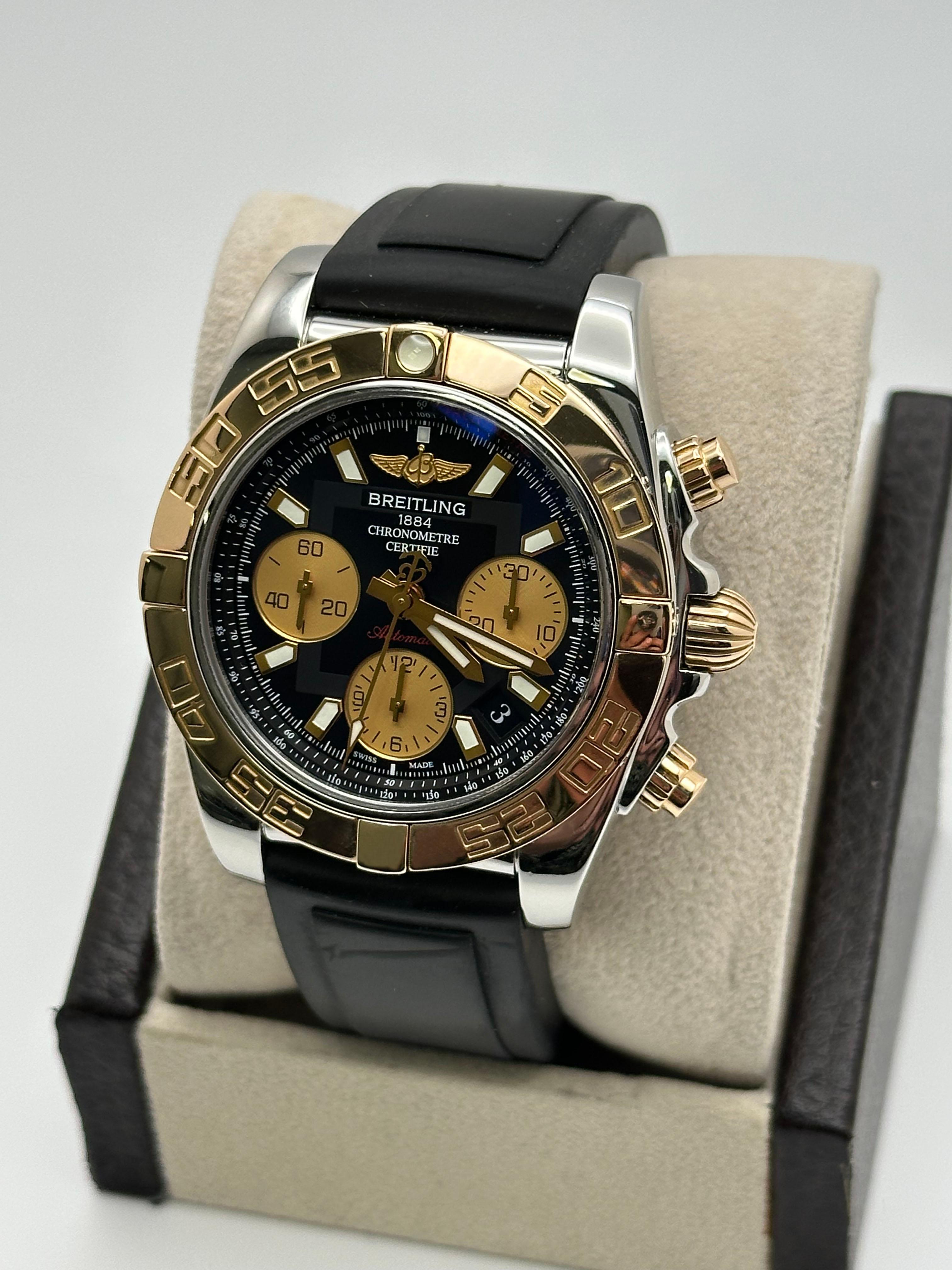 Men's Breitling Chronomat 41 CB0140 18K Rose Gold Stainless Steel Rubber Strap 41mm