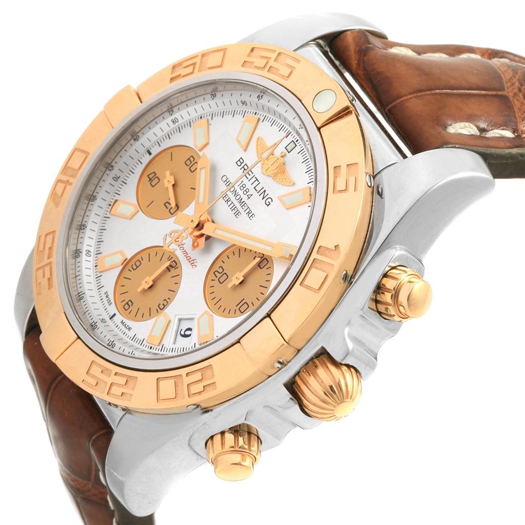 Breitling Chronomat 41 Chrono Steel Rose Gold Silver Dial Watch CB0140 For Sale 1